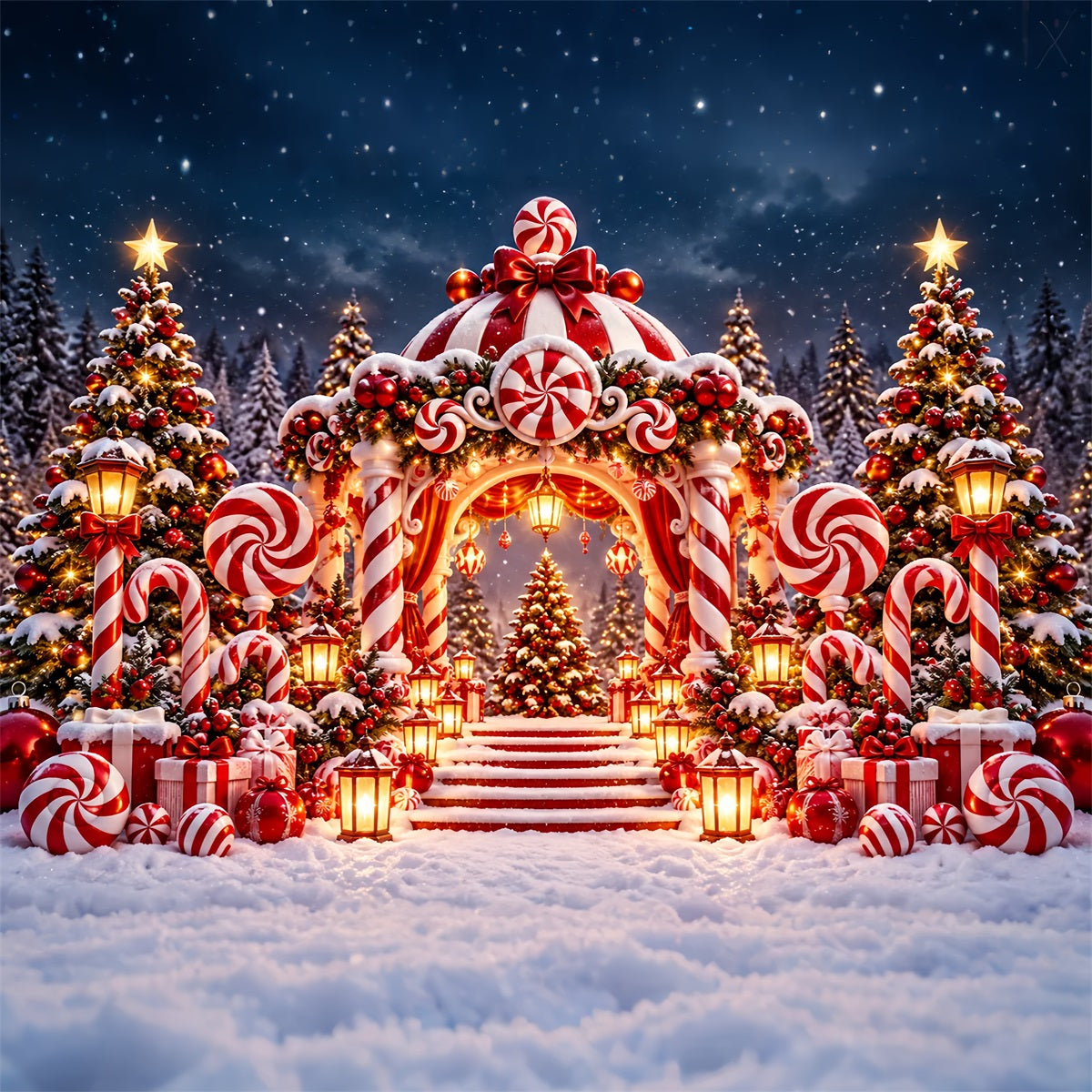 Weihnachtlicher Zuckerstangen-Hintergrund Pfefferminzbonbonland Torbogen ZTT610-18