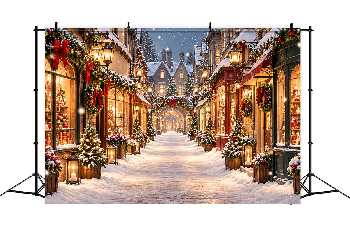 Weihnachtsdorf-Hintergrund Verschneite Beleuchtete Einkaufsstraße ZTT610-23
