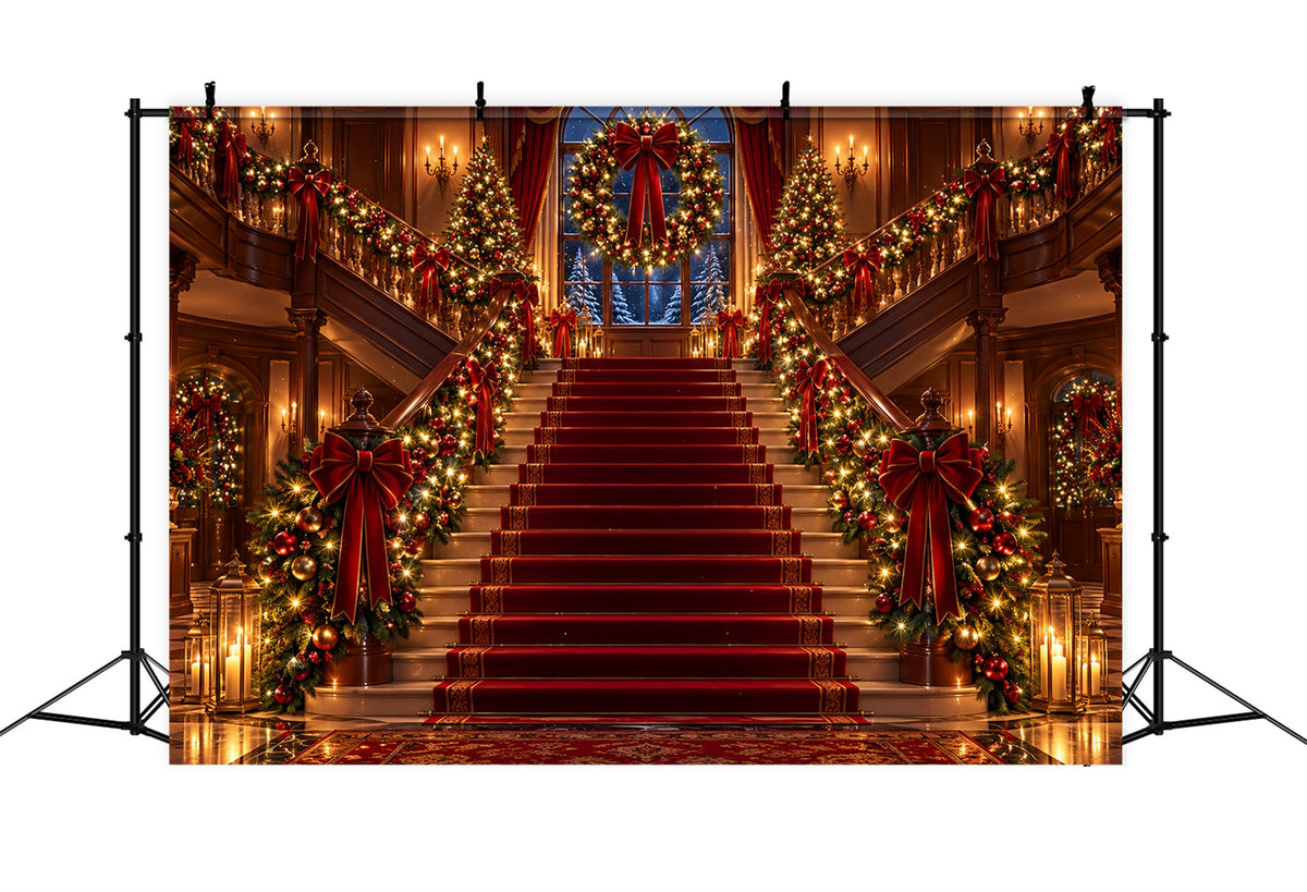 Weihnachtlicher Szenenhintergrund Verzierte Treppe Mit Rotem Teppich ZTT610-25
