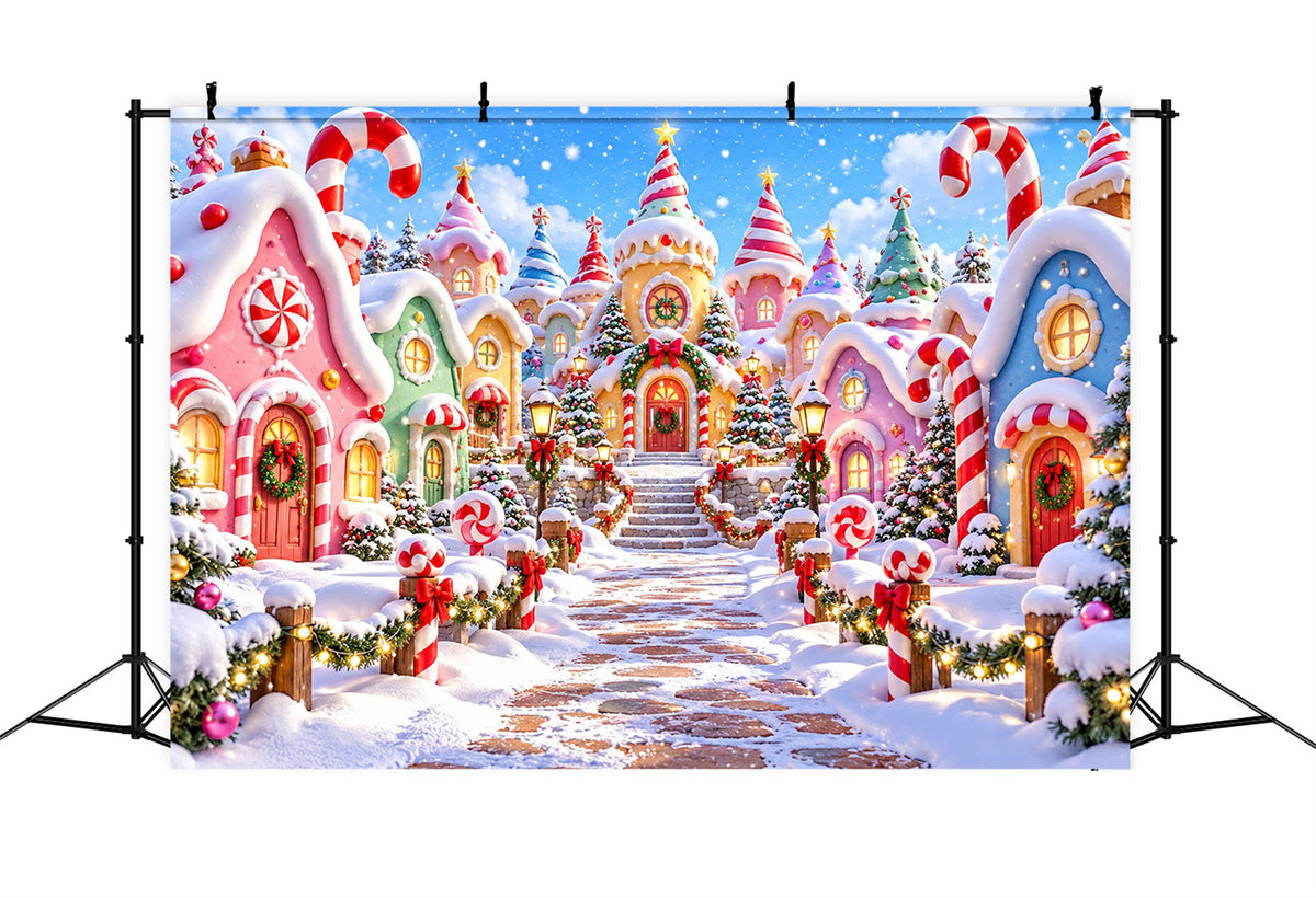 Weihnachtsdorf-Hintergrund Pastellfarbenes Zuckerstangenhaus ZTT610-31