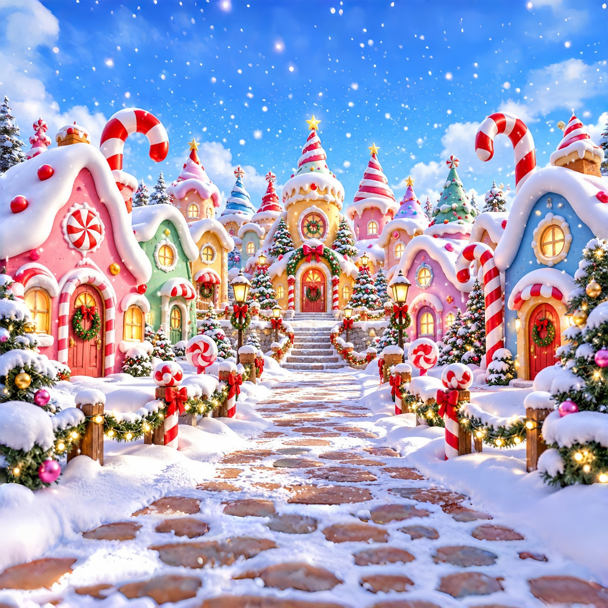 Weihnachtsdorf-Hintergrund Pastellfarbenes Zuckerstangenhaus ZTT610-31