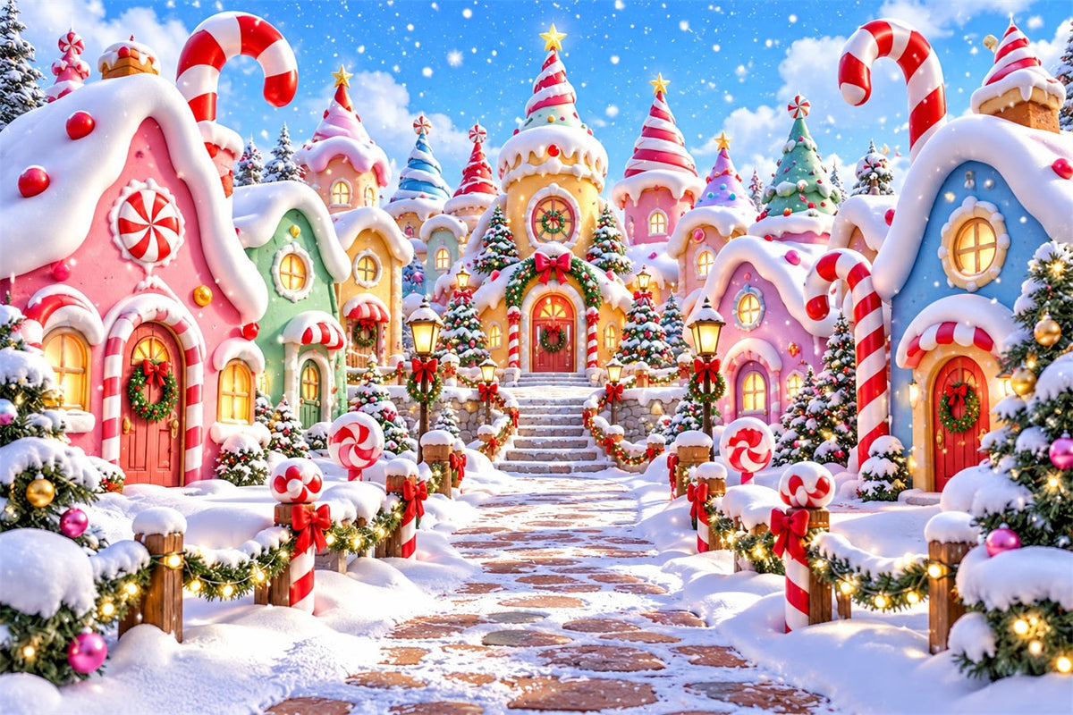 Weihnachtsdorf-Hintergrund Pastellfarbenes Zuckerstangenhaus ZTT610-31