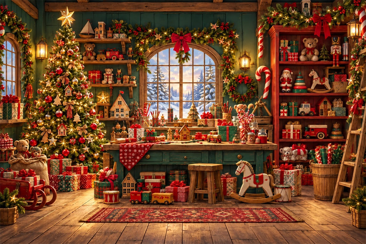 Weihnachtlicher Santa-Werkstatt-Hintergrund Rustikale Spielzeugwerkstatt ZTT610-32