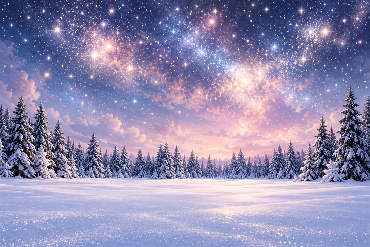 Weihnachtsbaum-Hintergrund Sternenbeleuchteter Verschneiter Waldhimmel ZTT610-42