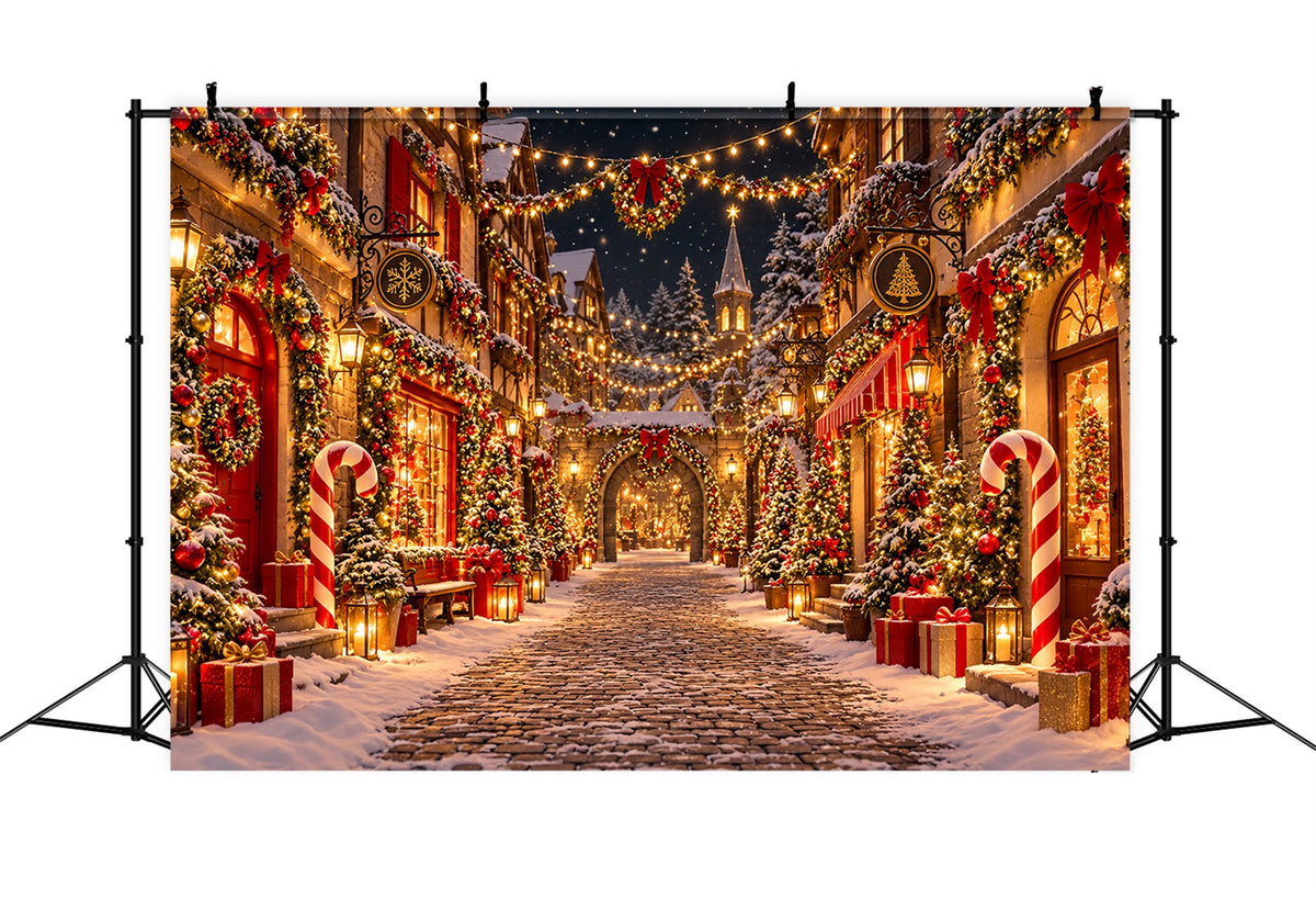 Weihnachtsdorf-Hintergrund Verschneite Kopfsteinpflasterstraße ZTT610-44