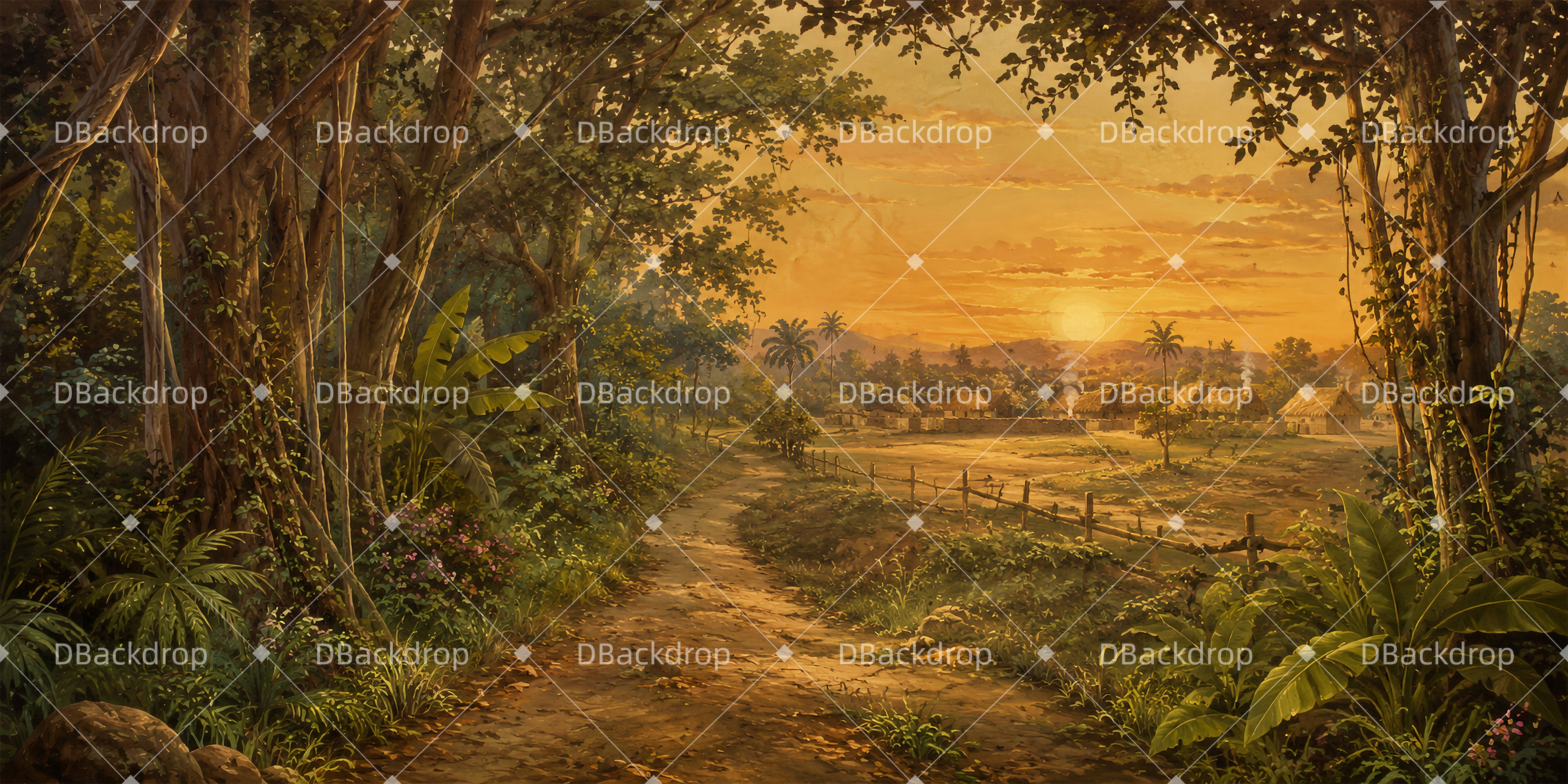 Professionelle Bühnenkulissen Dorf bei Sonnenuntergang Theater Bühnenhintergrund ZTT65-T37