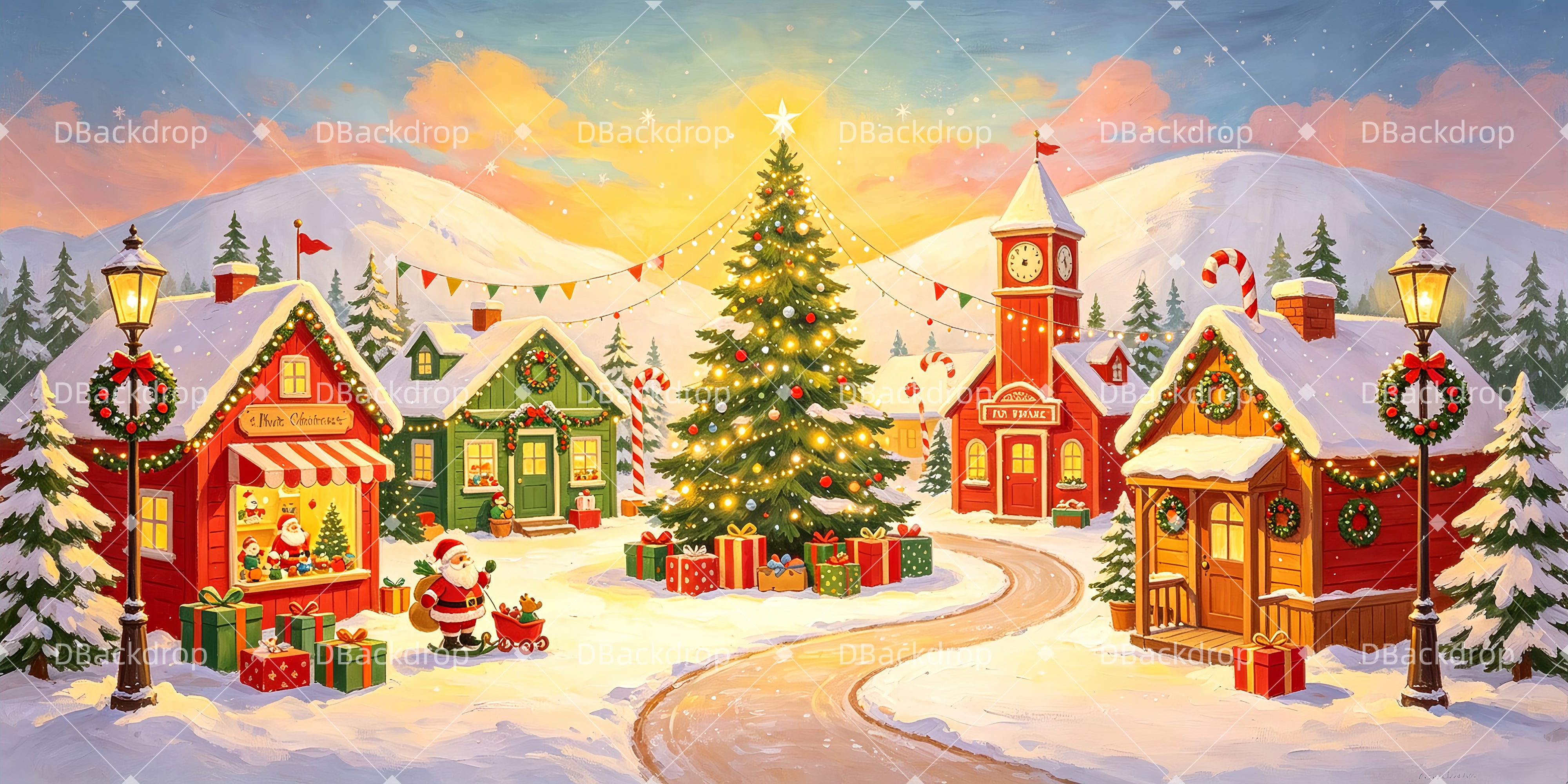 Weihnachts Bühnenhintergrund Weihnachtsmanndorf für Schultheater ZTT66-T111