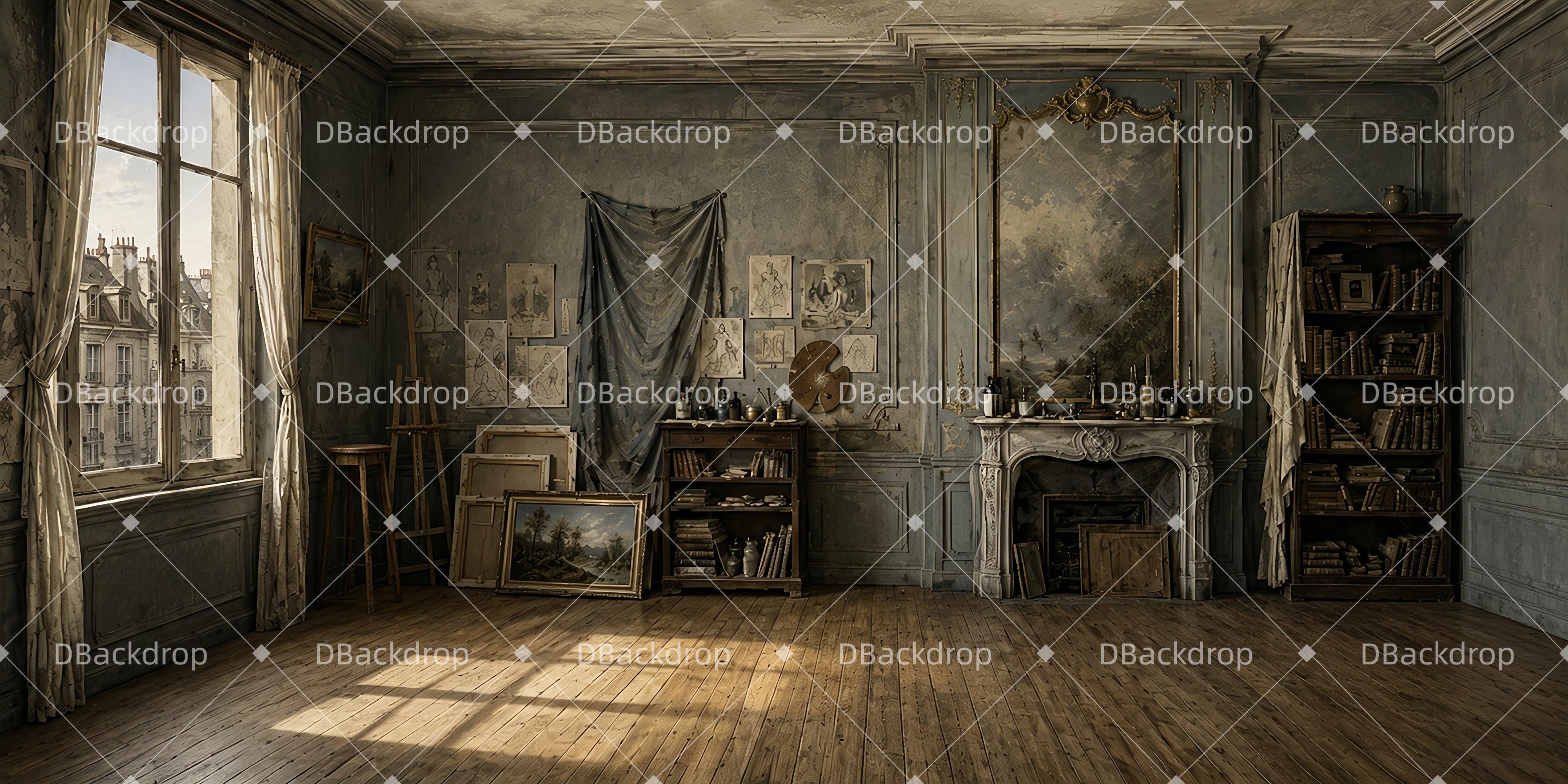 Bühnenhintergrund Vintage Französisches Atelier Theaterkulisse ZTT66-T80
