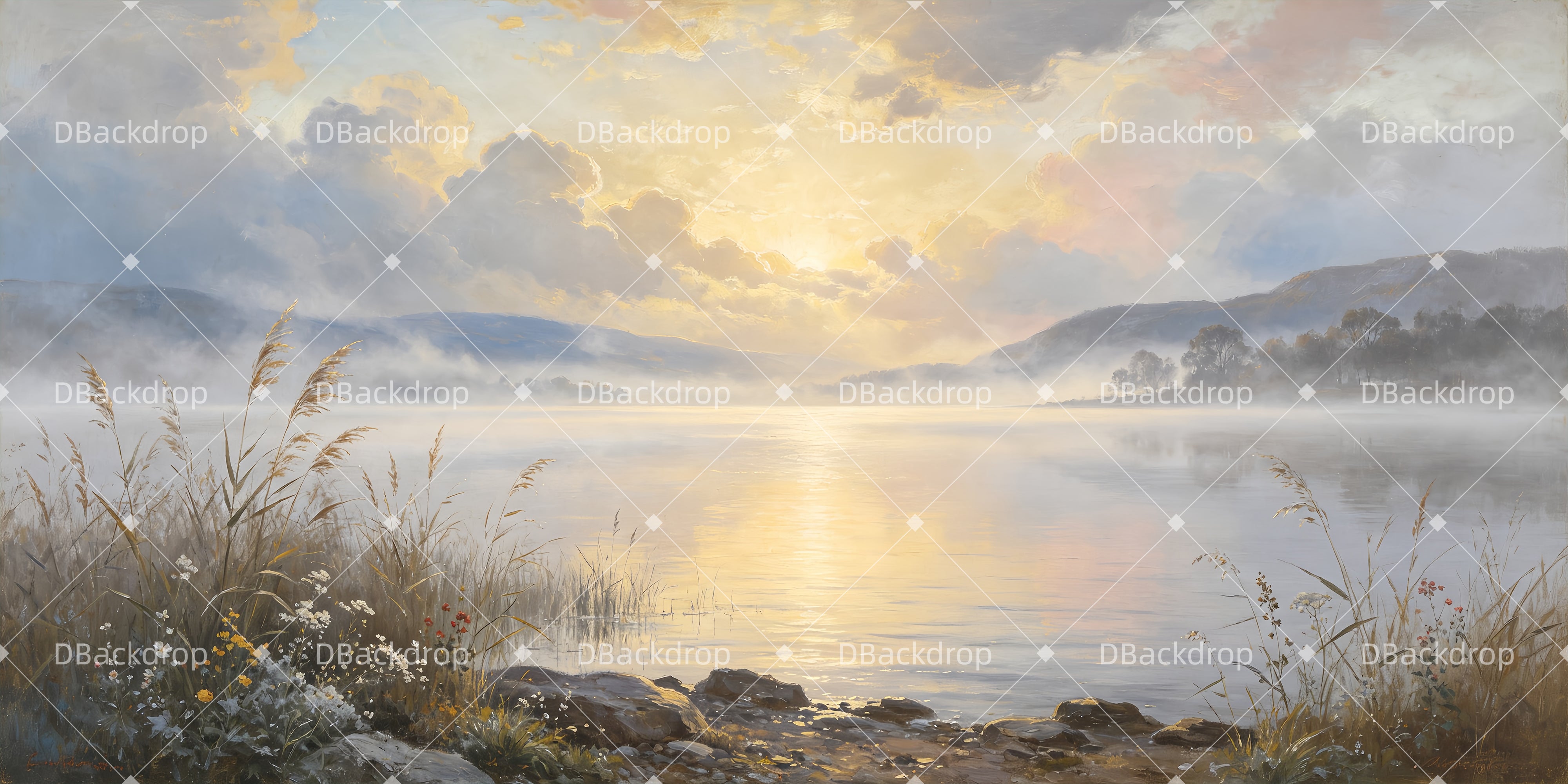 Professioneller Bühnenhintergrund Seeblick bei Sonnenaufgang Theaterkulisse ZTT66-T97