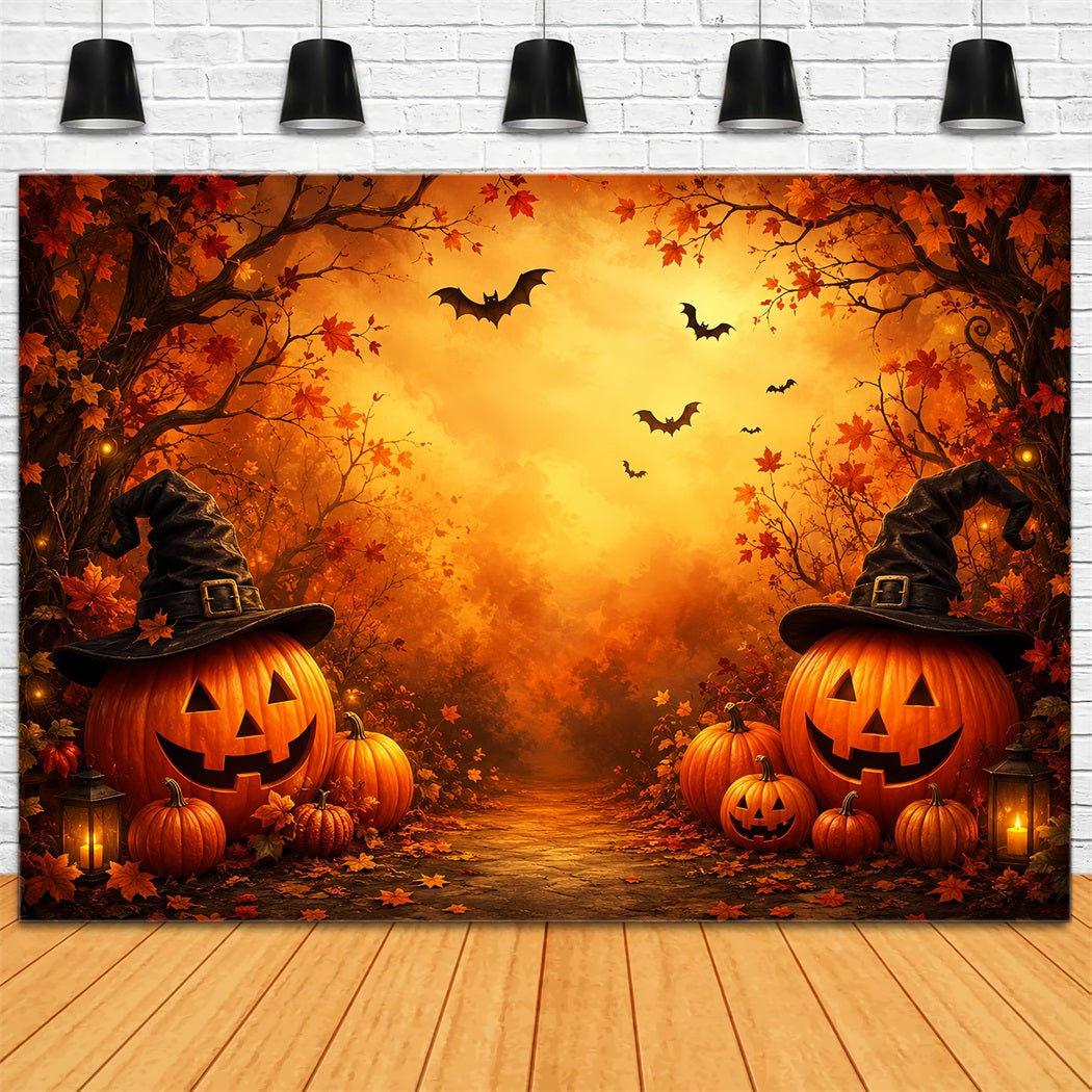 Halloween-Fotohintergrund Mit Hexenhut Und Kürbiswald ZTT67-24