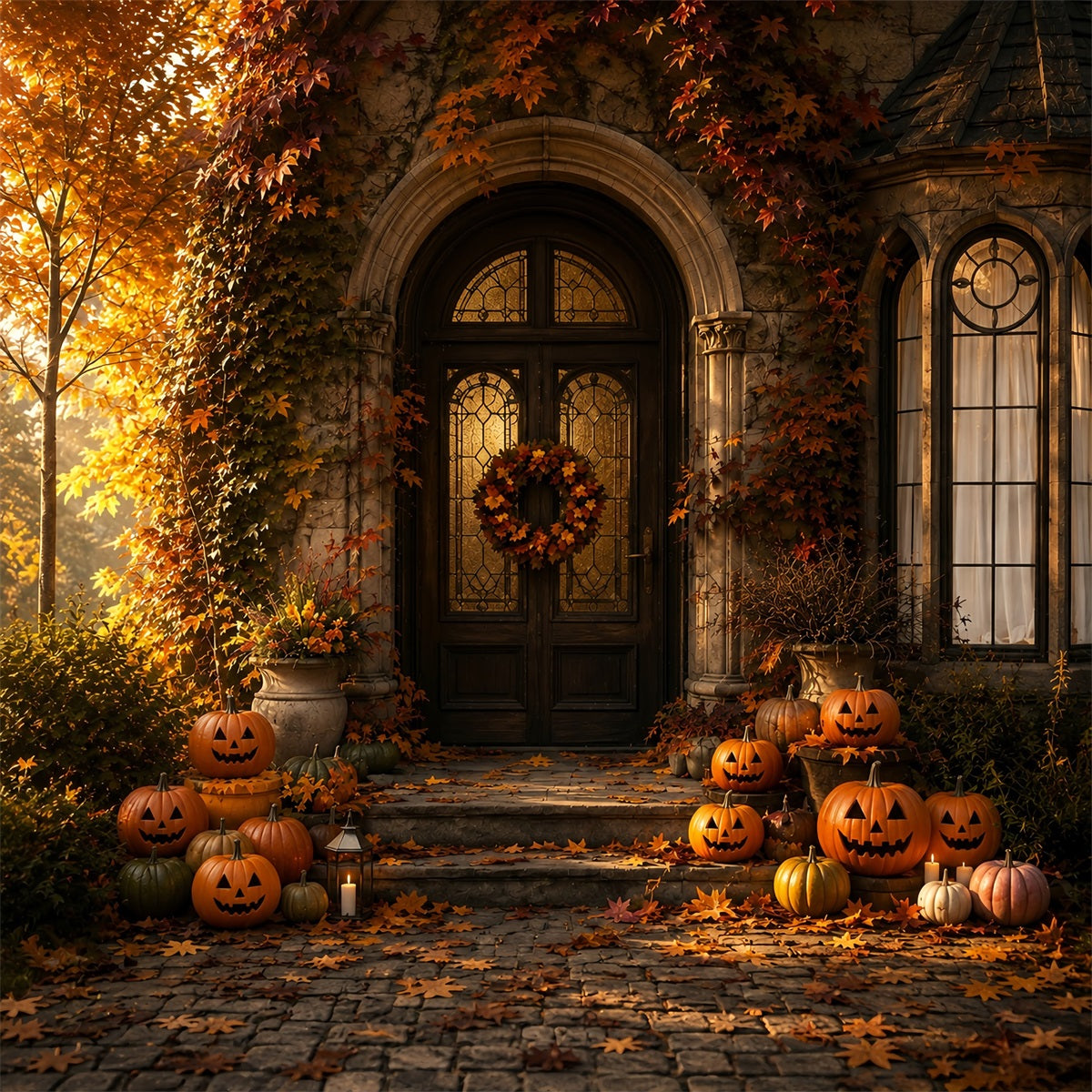 Halloween-Fotohintergrund Für DraußenHerbstkürbis-Veranda-Hintergründe ZTT67-31