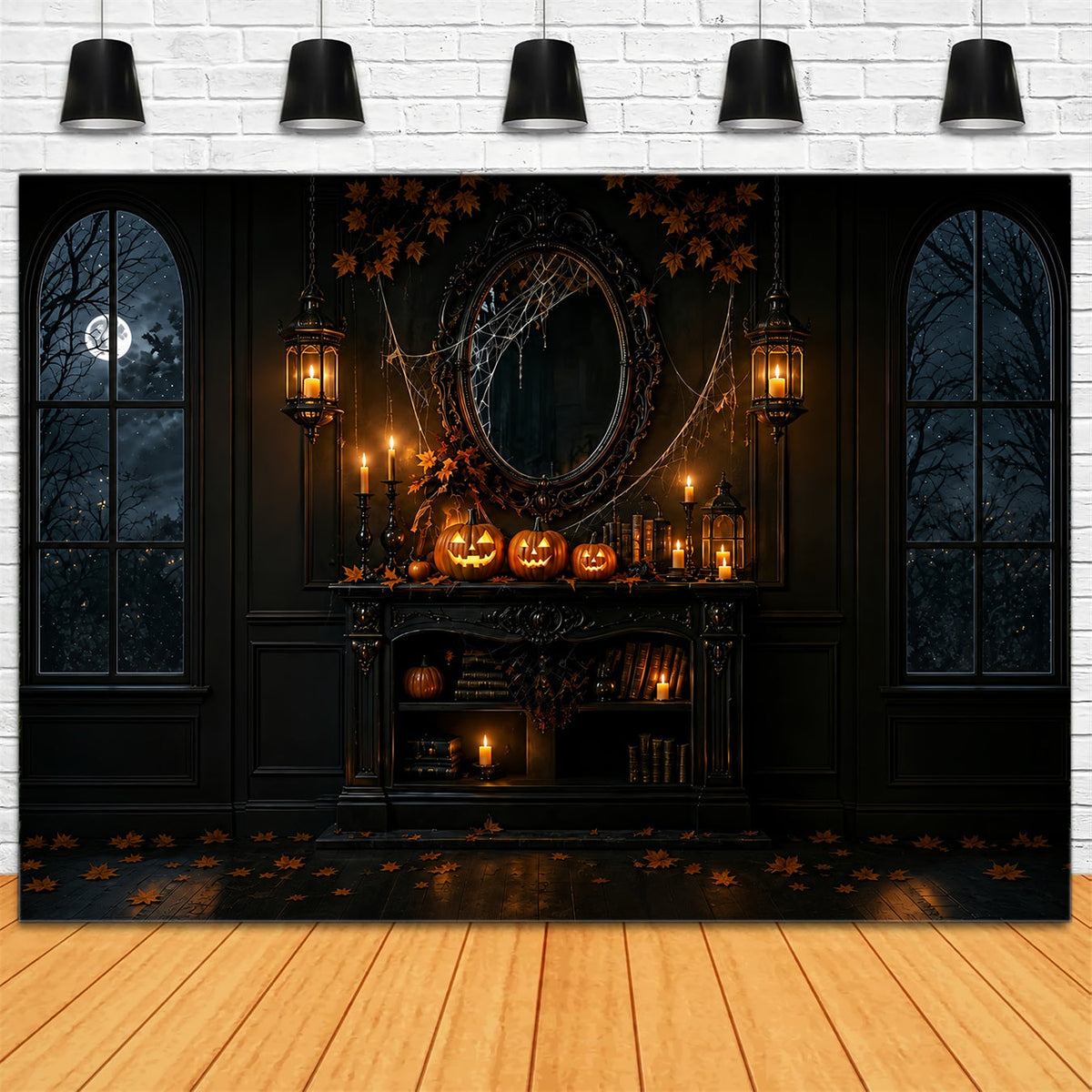 Halloween-Fotohintergrund Mit Gotischem Kürbis-Kerzenkamin-Motiv Für Halloween-Partys ZTT67-40