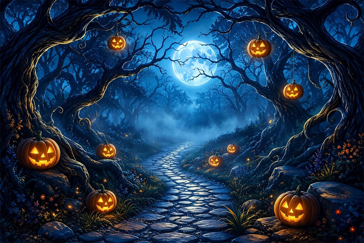 Gruselige Halloween-KulisseMondbeschienener Kürbiswaldweg ZTT67-44