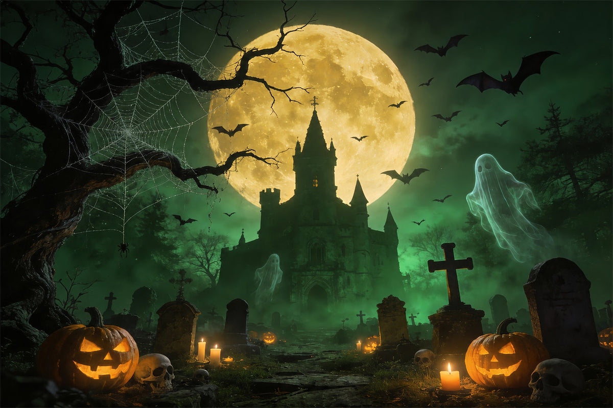 Geisterspinne-Hintergrund Geisterschloss Friedhof Mond Halloween-Hintergründe Für Fotos ZTT67-52