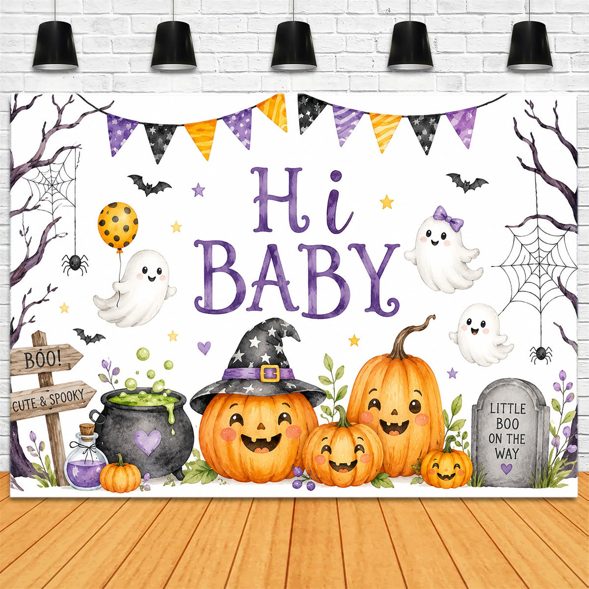 Halloween-Babyparty-HintergrundNiedliches Geister-Kürbis-Fotoshooting ZTT67-6