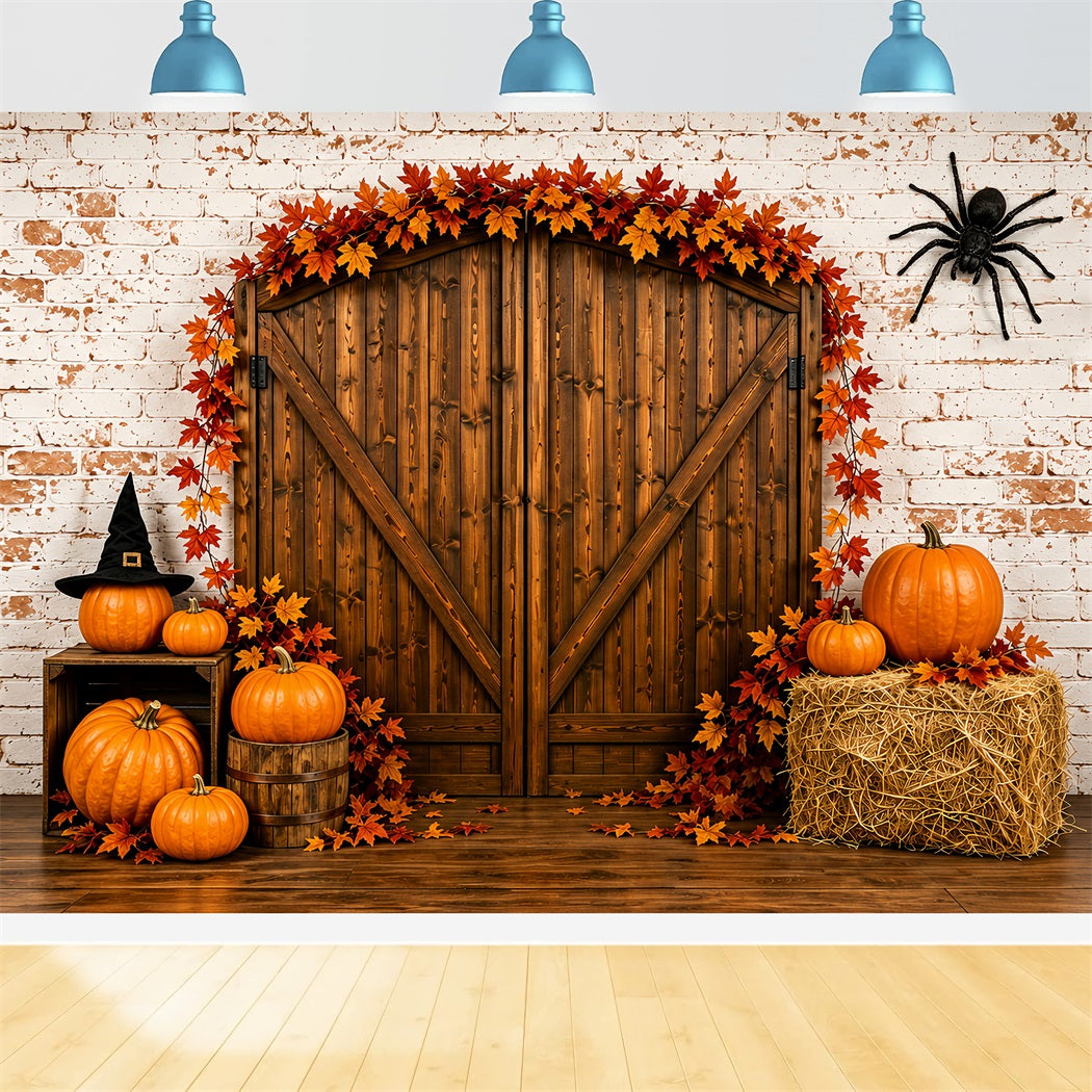 Halloween-Hintergrund Mit Rustikalem Kürbis-Scheunentor-Motiv ZTT67-69