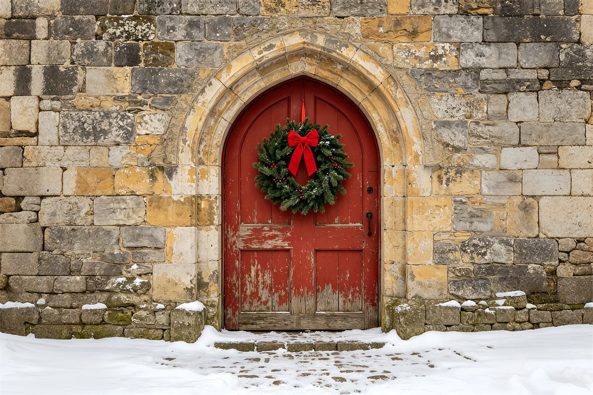 Weihnachtskulisse In Der Kirche Rustikale Steinbogentür Weihnachts-Fotohintergründe ZTT69-10