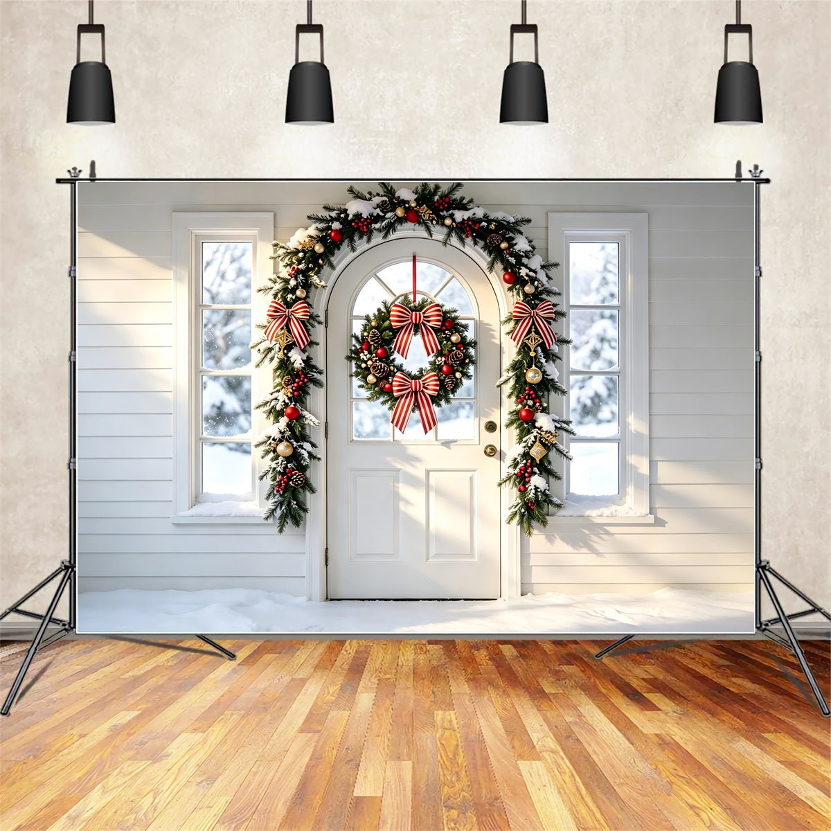 Weiße Weihnachtskulisse Bogenkranz Girlande Türrahmen Weihnachtskulissen ZTT69-13