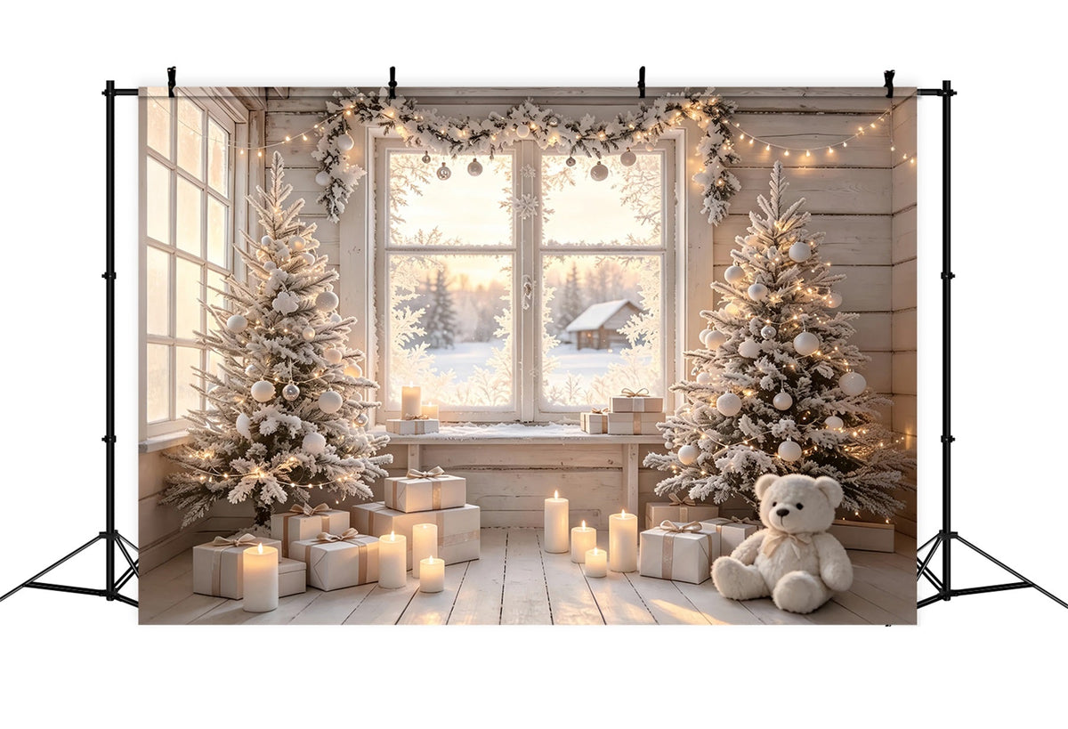 Weihnachtshütten-Kulisse Zimmer Mit Weißem Mattiertem Fenster Weihnachtsfotohintergrund ZTT69-20