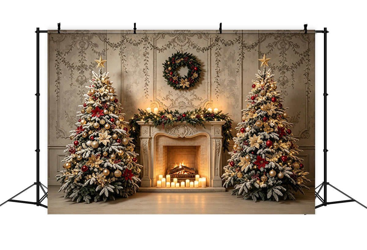 Weihnachts-Wohnzimmer-Hintergrund Elegante Kaminbaum-Dekoration Große Weihnachtskulisse ZTT69-24