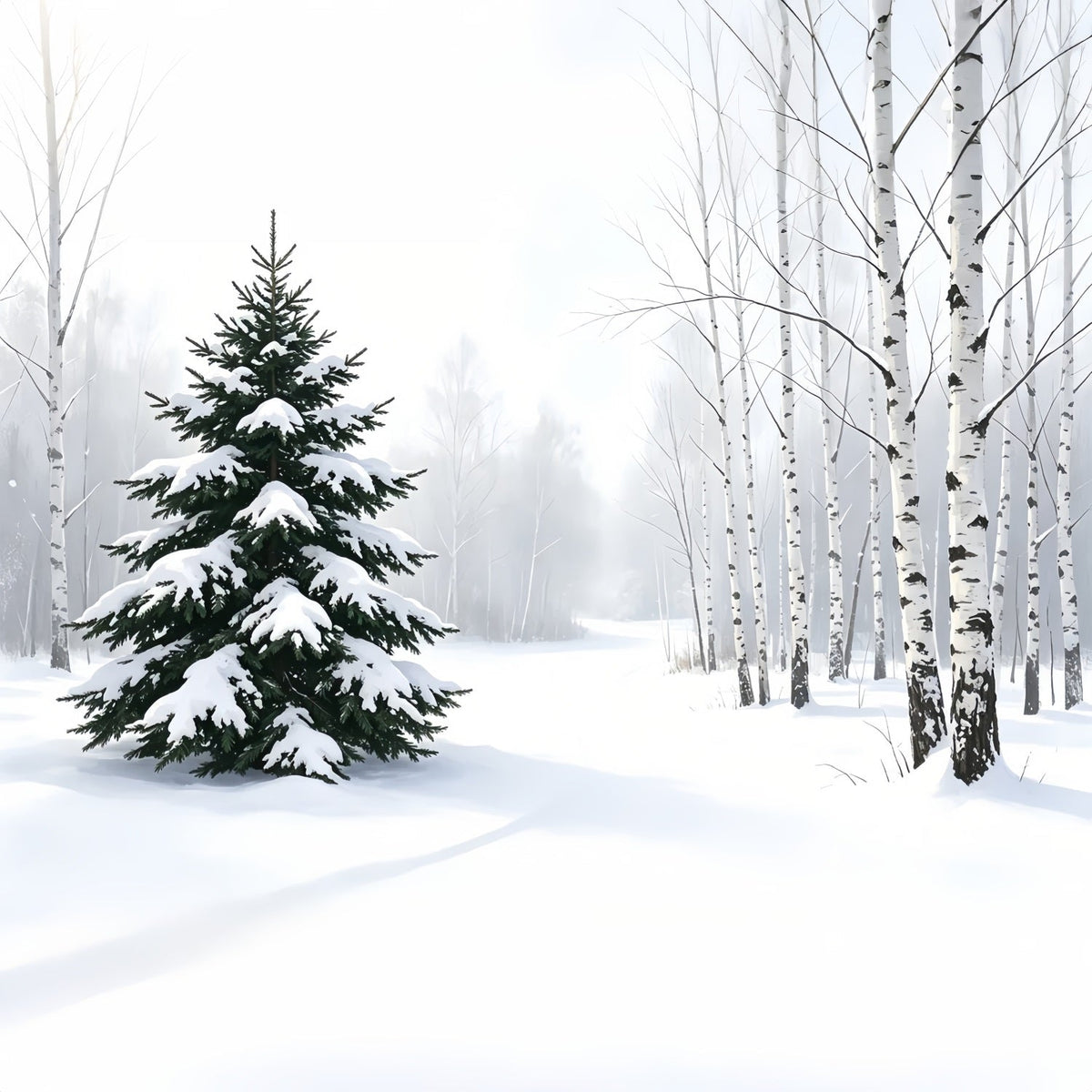 Verschneite Weihnachtskulisse Winterlicher Kiefernwald Weihnachts-Musselin-Hintergrund ZTT69-40