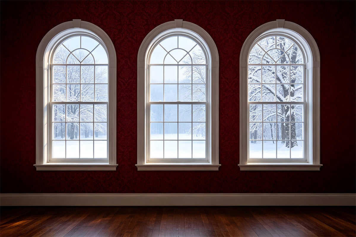 Weihnachtszimmer-Hintergrund Winteransicht Durch Das Bogenfenster Weihnachtliche Indoor-Hintergrundkulisse ZTT69-41