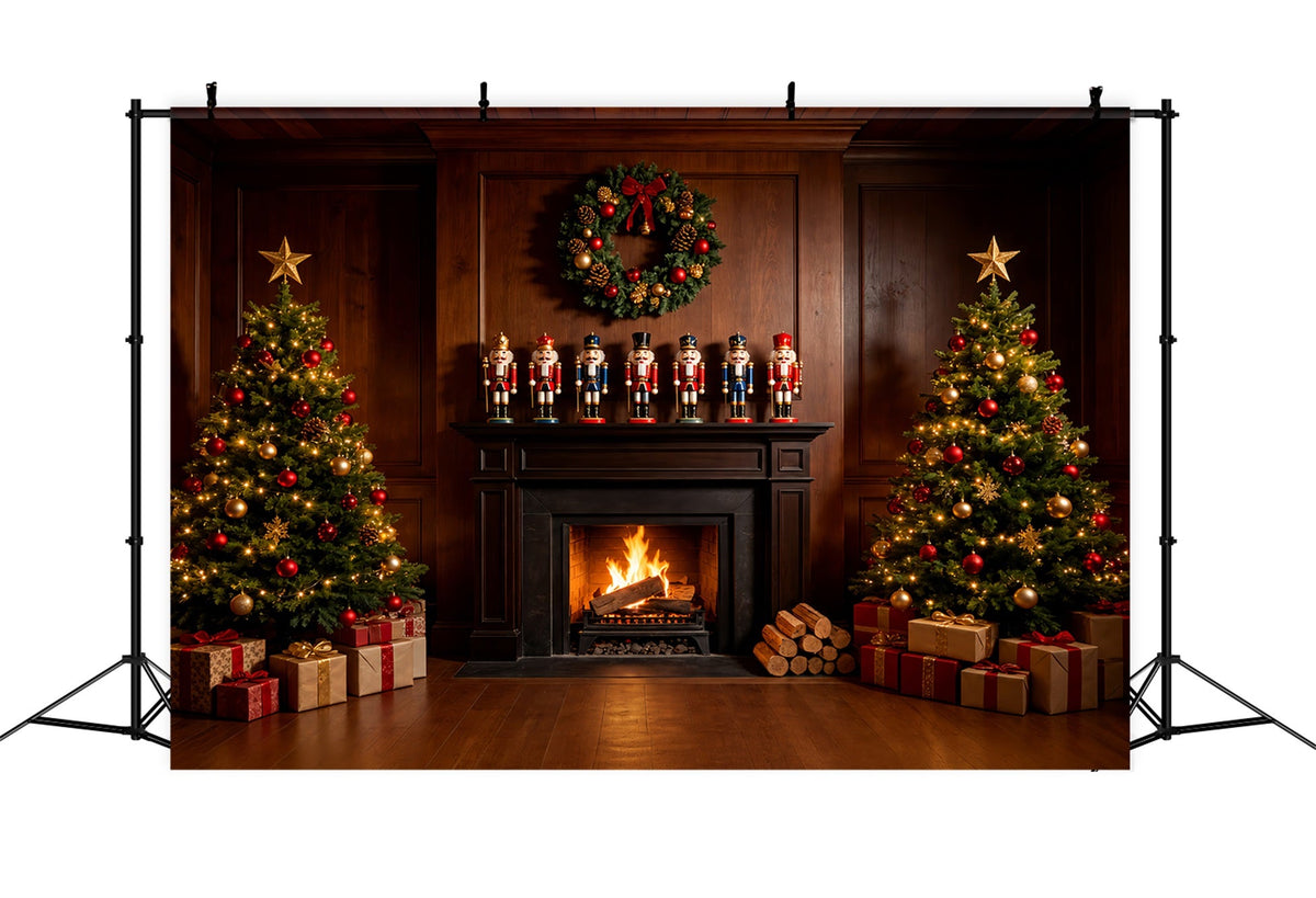 Weihnachts-Nussknacker-Hintergrund Vintage Kamin-Dekoration Weihnachtskulisse ZTT69-49