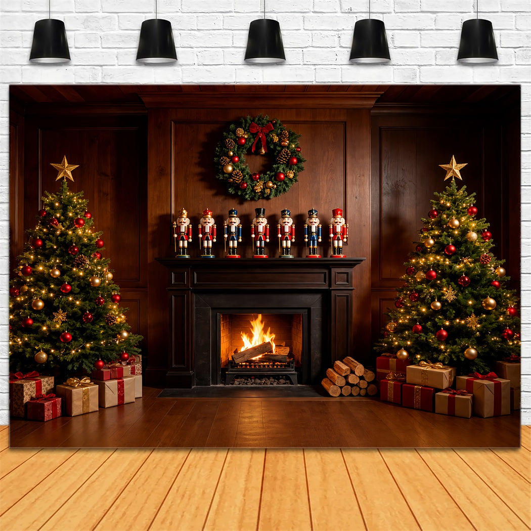 Weihnachts-Nussknacker-Hintergrund Vintage Kamin-Dekoration Weihnachtskulisse ZTT69-49