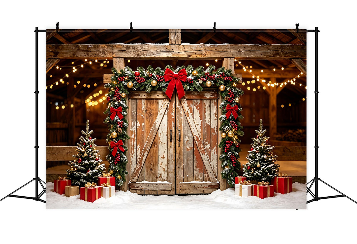 Weihnachts-Scheunentor-Hintergrund Rustikaler Scheunengirlanden-Türbereich Weihnachtskulissen ZTT69-50