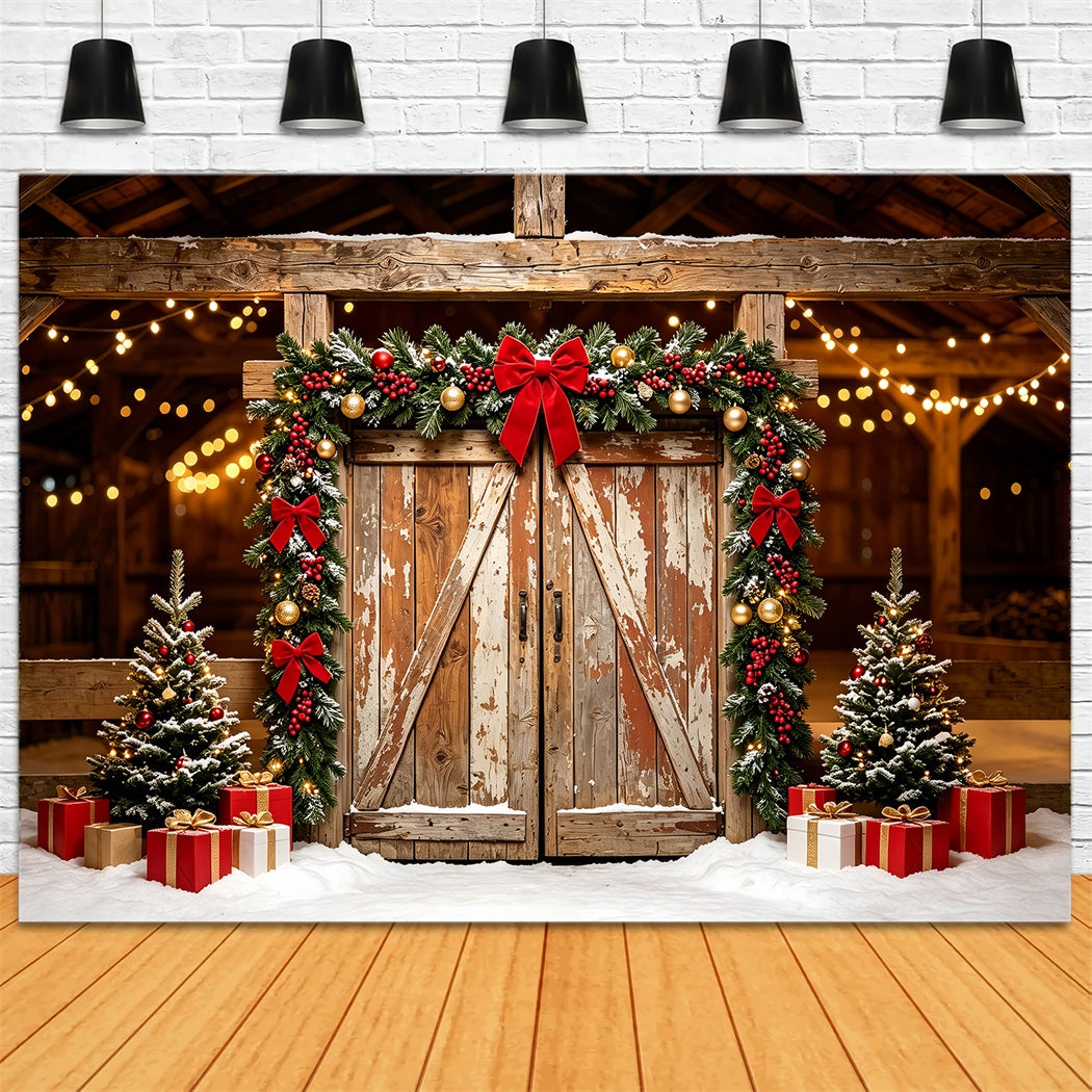 Weihnachts-Scheunentor-Hintergrund Rustikaler Scheunengirlanden-Türbereich Weihnachtskulissen ZTT69-50