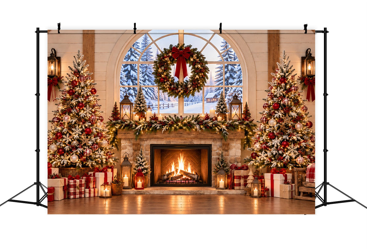 Weihnachtlicher Hintergrund Rustikaler Kamin Kranz Innenraum ZTT69-60