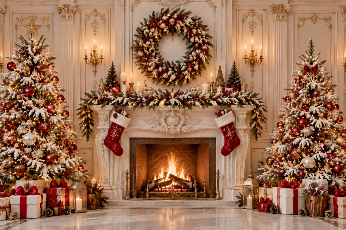 Weihnachtskamin Hintergrund Großer Kranz Kamin Dekoration ZTT69-65