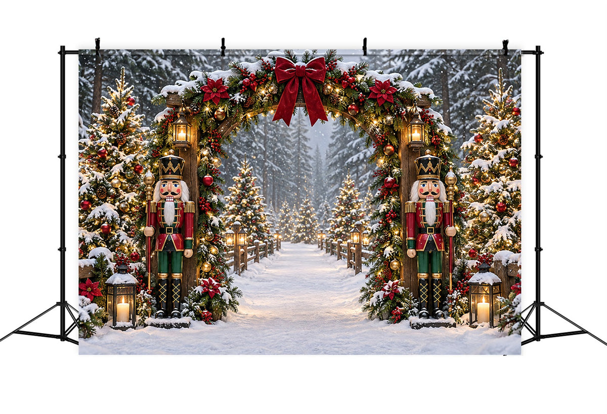 Weihnachtslichter Hintergrund Verschneiter Nussknacker Girlandenbogen ZTT69-79