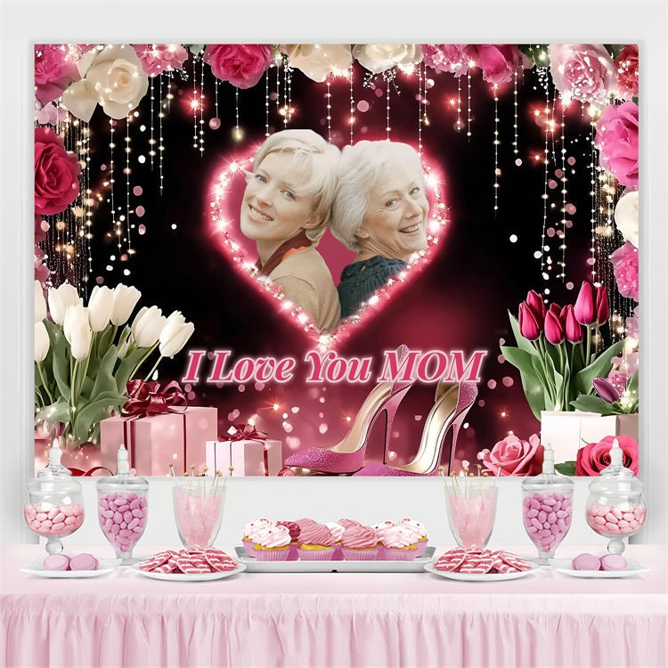 Muttertag Backdrop Glänzende Herzen Liebe Personalisierte Backdrop ZXY3-4