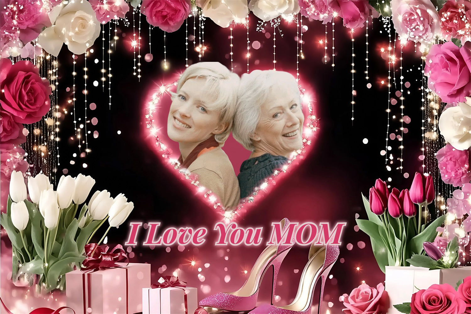 Muttertag Backdrop Glänzende Herzen Liebe Personalisierte Backdrop ZXY3-4