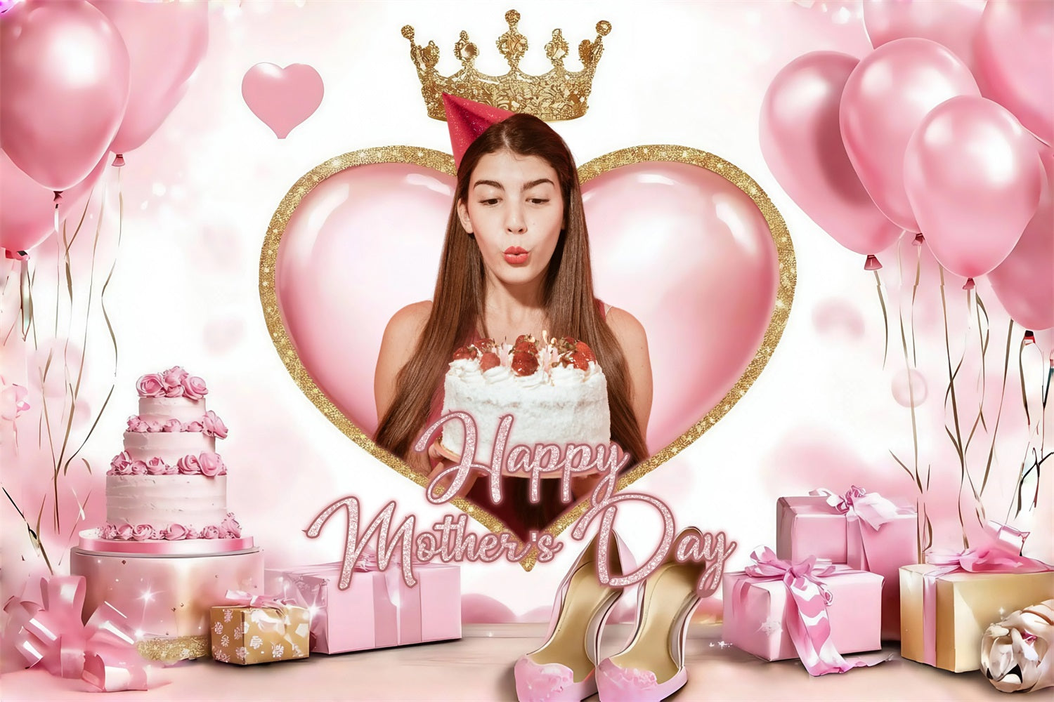 Muttertag Fotokulisse Ballons Kuchen Krone Personalisierte Kulisse ZXY3-5