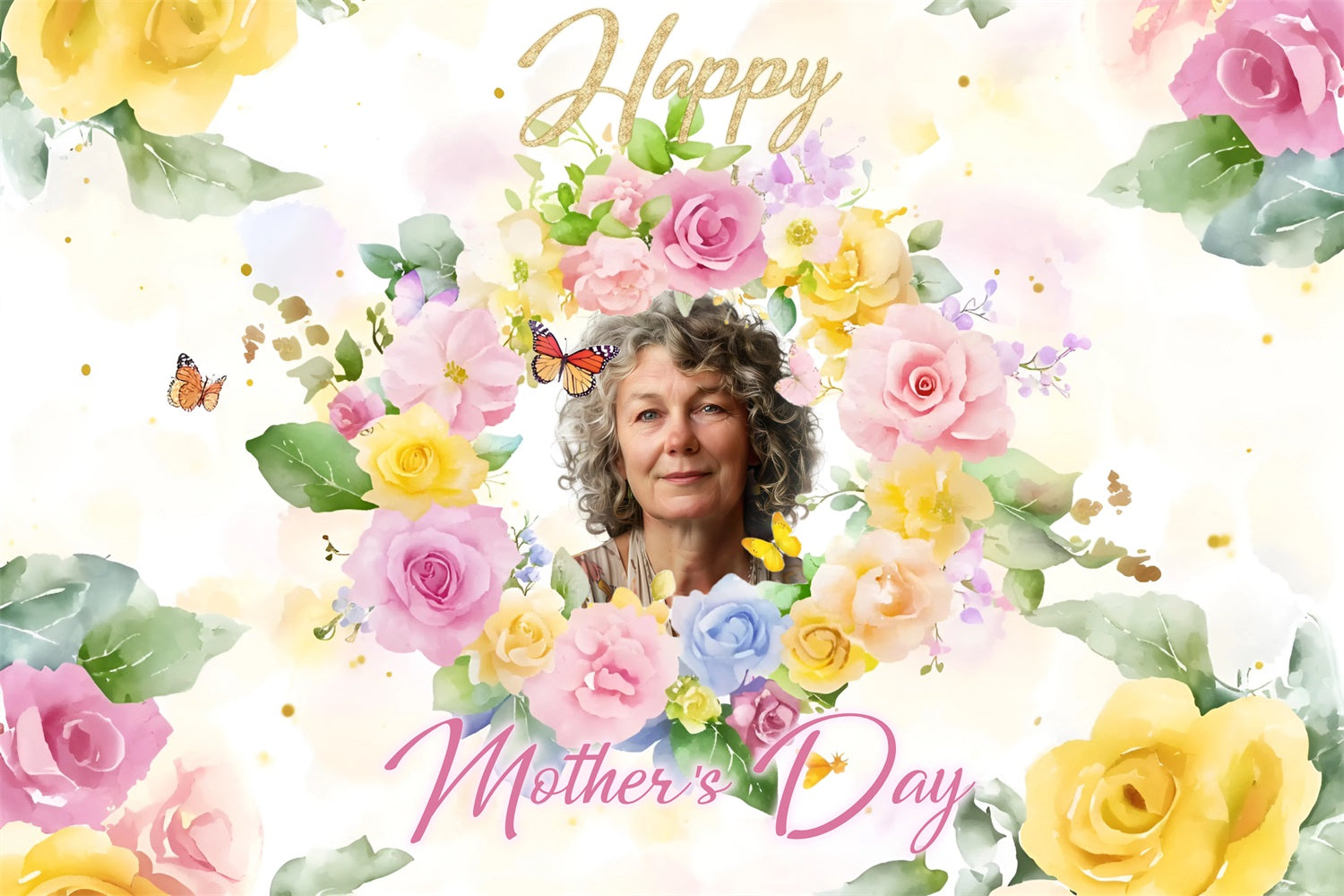 Muttertag Fotokulisse Pastellfarbener Blumenkranz Personalisierte Kulisse ZXY3-6