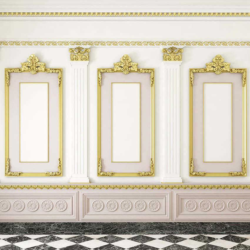 Majestic Interior Weiß und Gold Wandhintergrund D1008