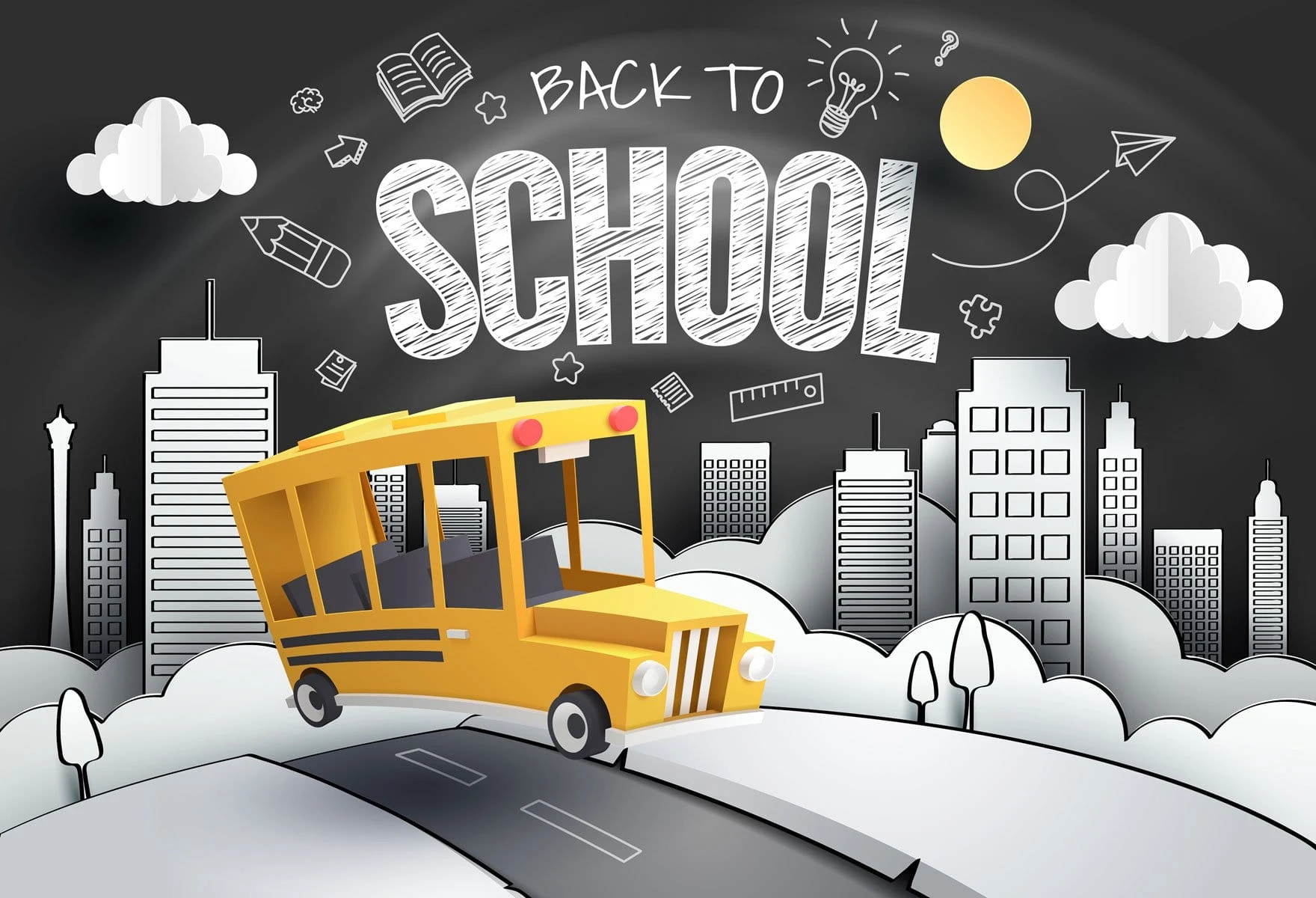 School Bus Back to School Children Photo Booth Backdrop G16