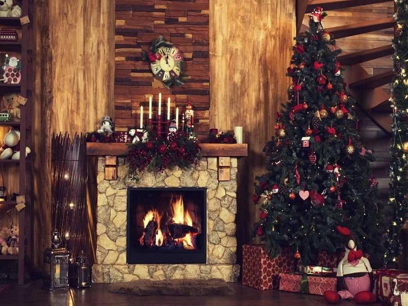 Christams Tree Fireplace Wood Room Photo Studio Backdrop KAT-17