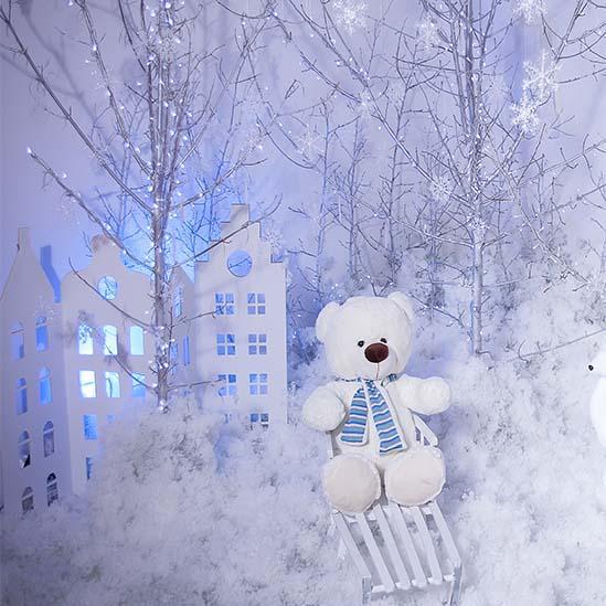 Winterbär Schneebaum Hintergrund für Fotografie S-3217