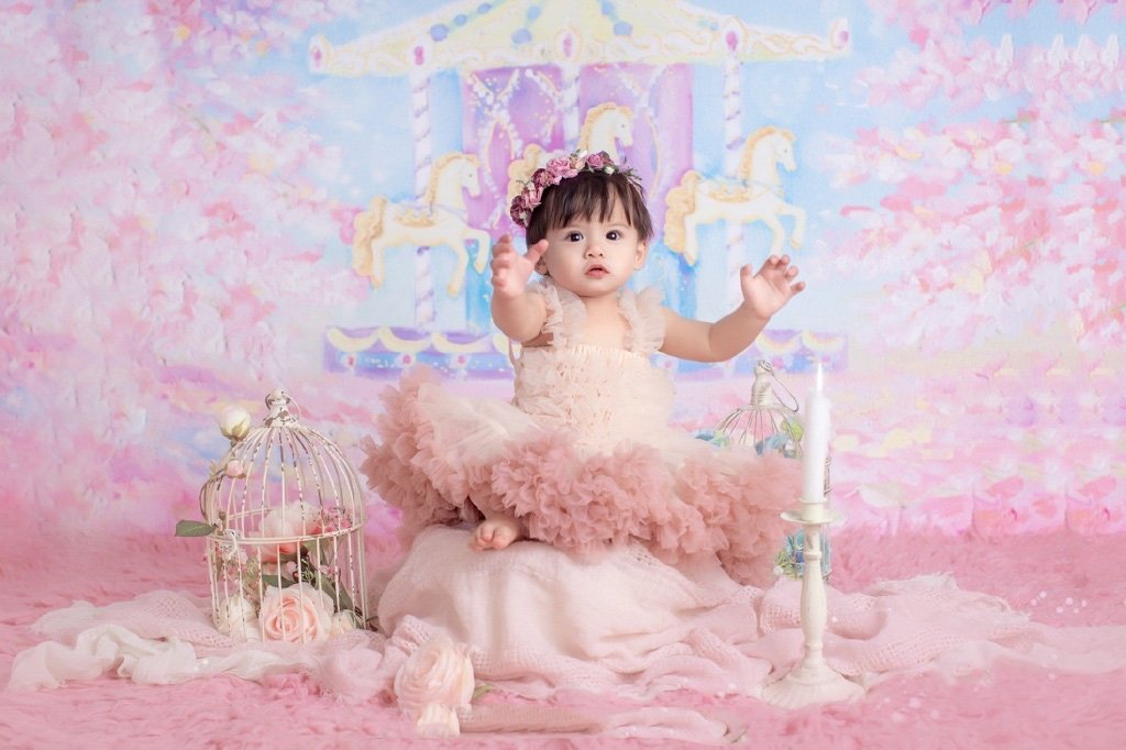 Rosa Neugeborene Hintergrund Karussell Malerei Hintergrund Baby Girl Fotografie Hintergrund ZG-03