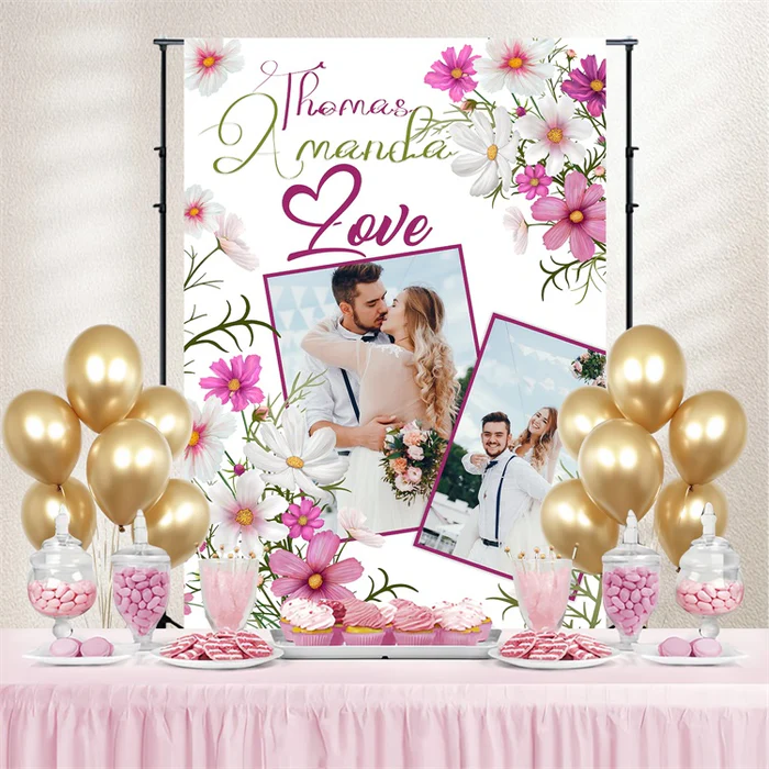 Benutzerdefinierte Backdrop Hochzeit Sweet Floral Romantic Hintergrund LXX4-104