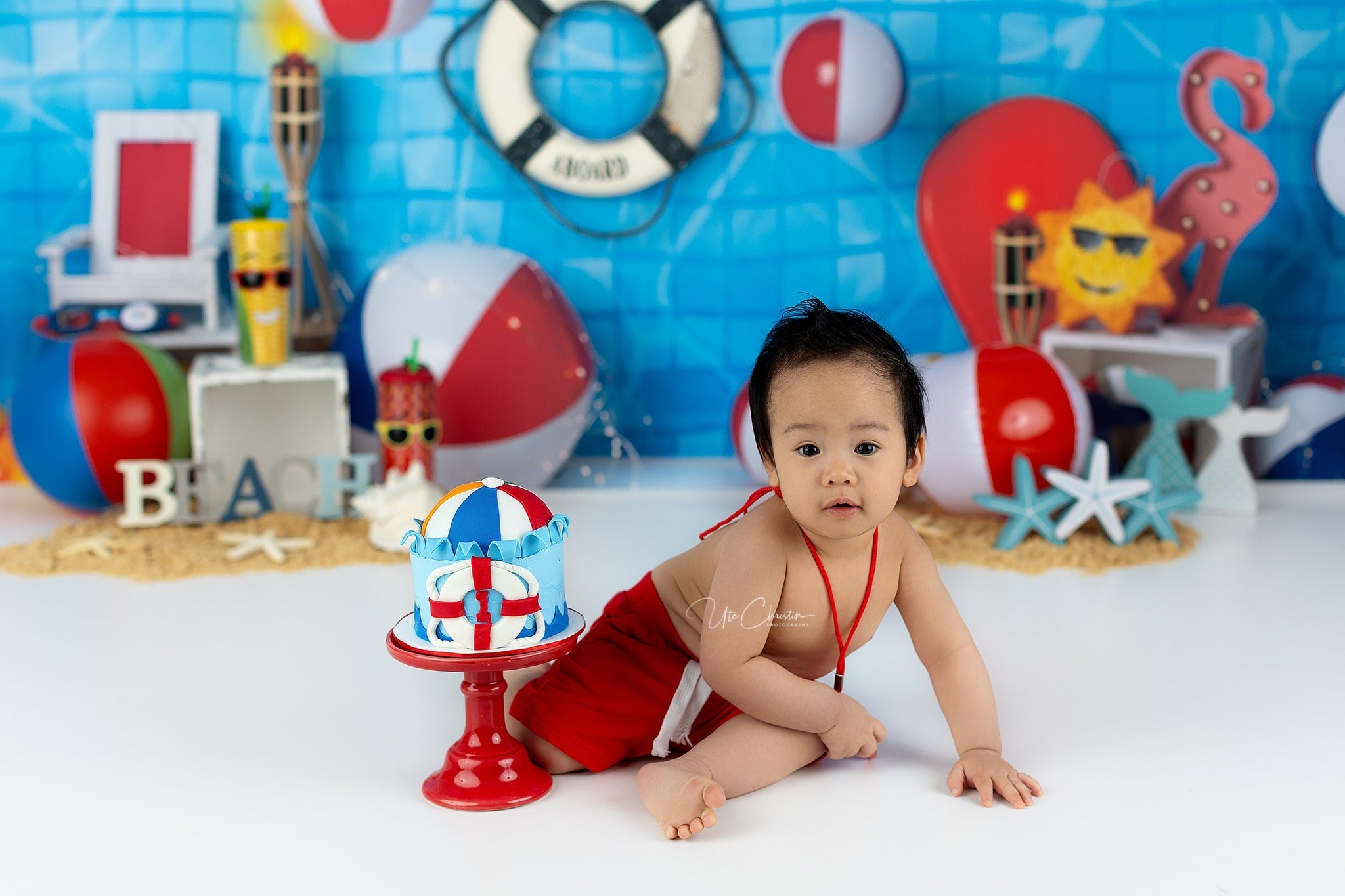 Kinder-Hintergründe Poolfliesen Strandball Sommer Neugeborenen-Fotografie-Fotohintergrund MRR9-48