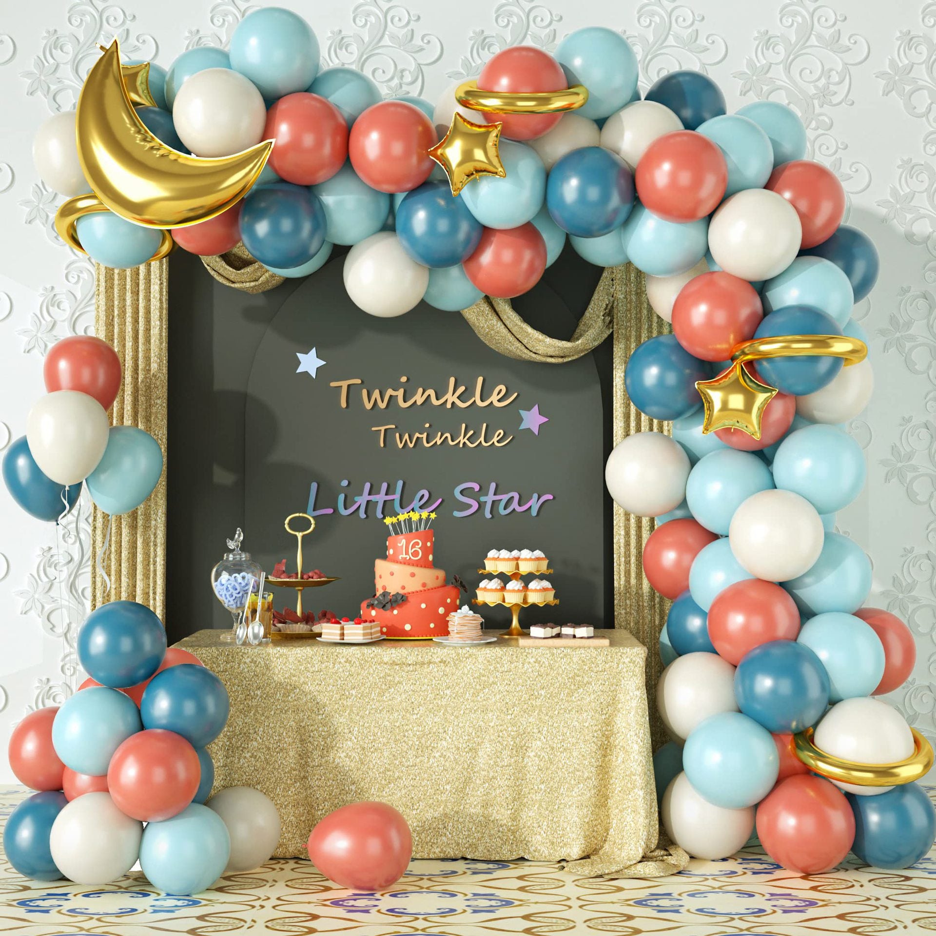 Geburtstagsparty Vintage Powder Blue Star Glitter Ballonkette BA11