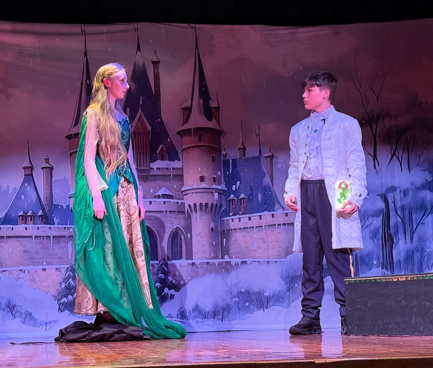 Winterliches verzaubertes Schloss inmitten eines verschneiten Waldes BRP10-34