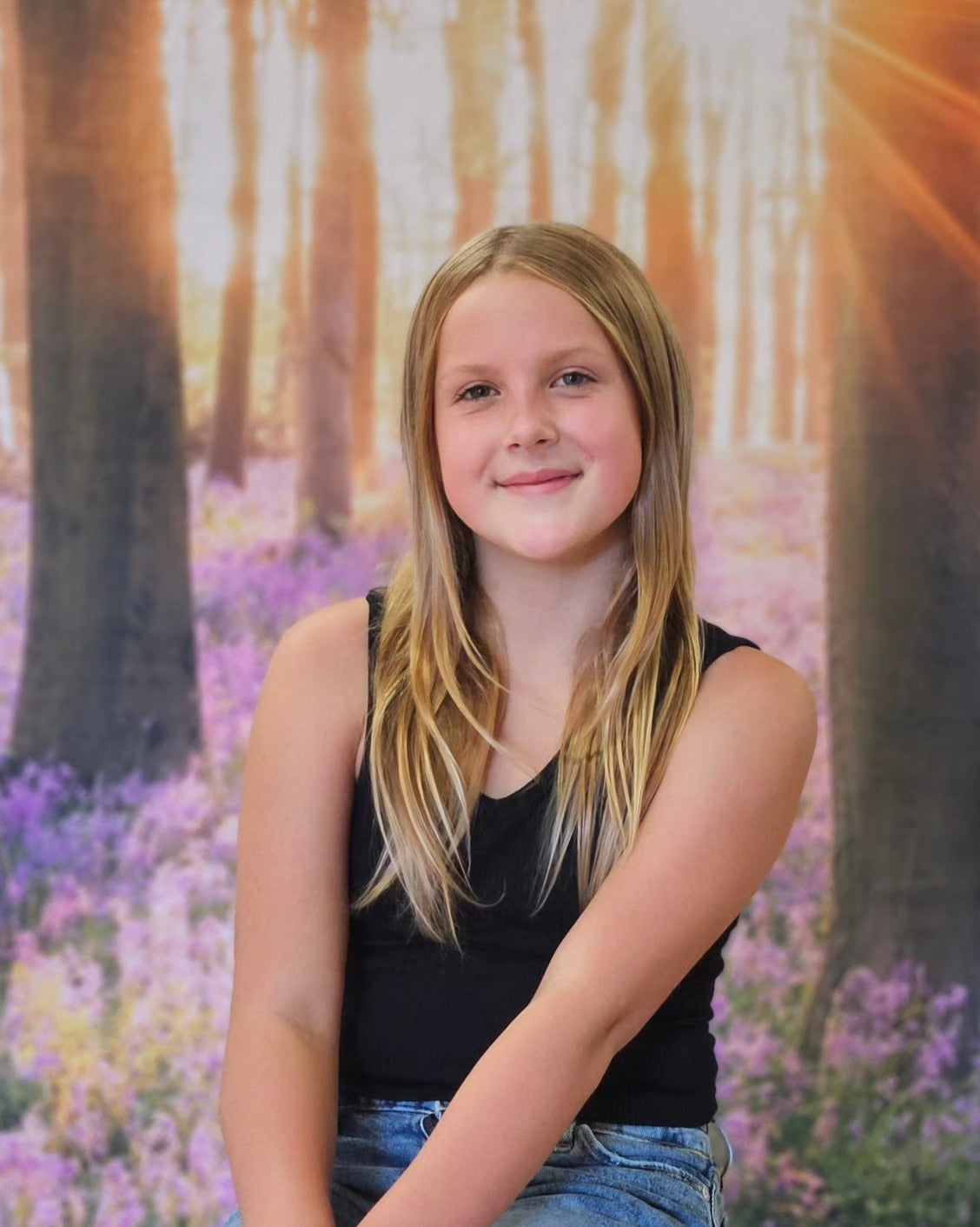Waldlandschaft Sonnenschein Lila Blumen für Studio-Fotoshooting KAT-71
