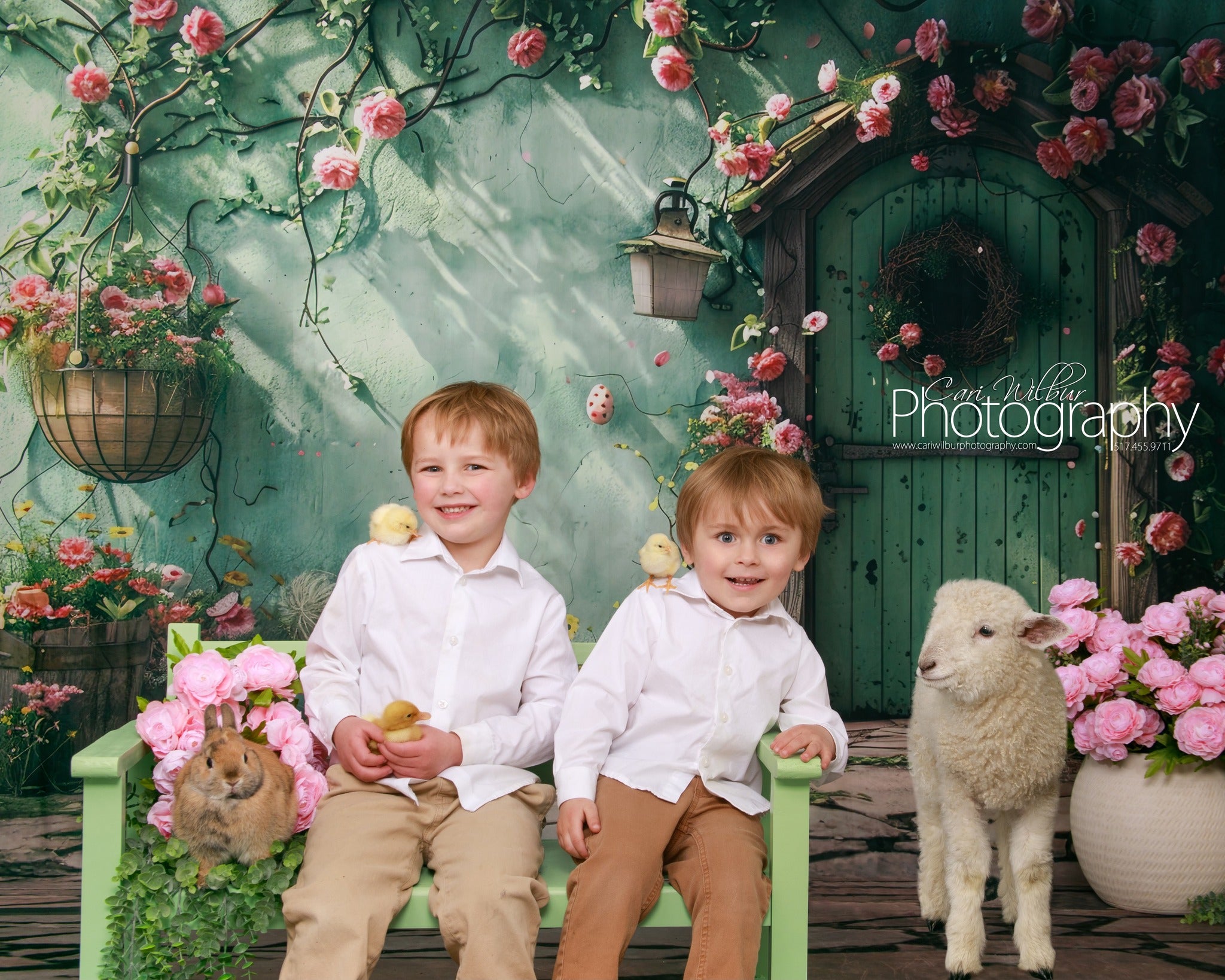 Backdrop mit Blumen Grüner Türkranz Backdrop BRP12-557