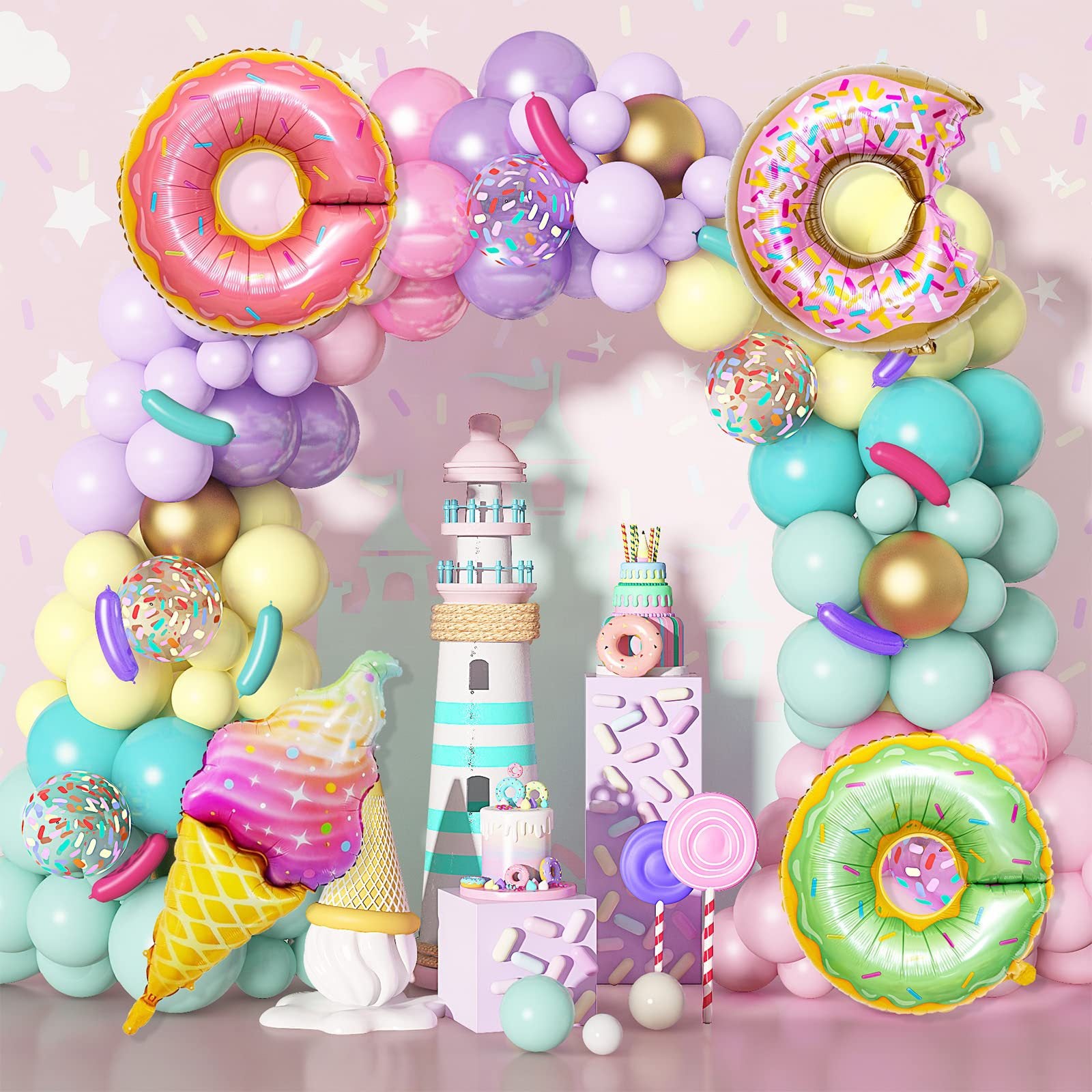 Drei Donuts Macaron Fantasy Geburtstagsthema Ballonkette BA18