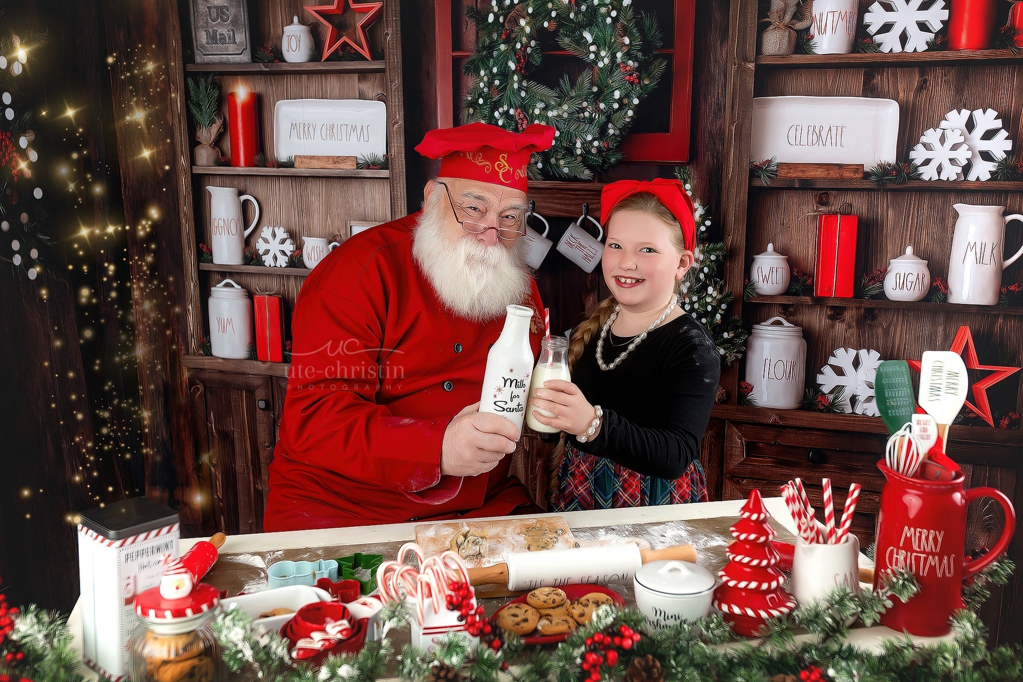 Weihnachts-Küchen-Fotohintergrund Rustikale Regale Festliche Dekoration Weihnachts-Foto-Fotohintergrund MRR9-61